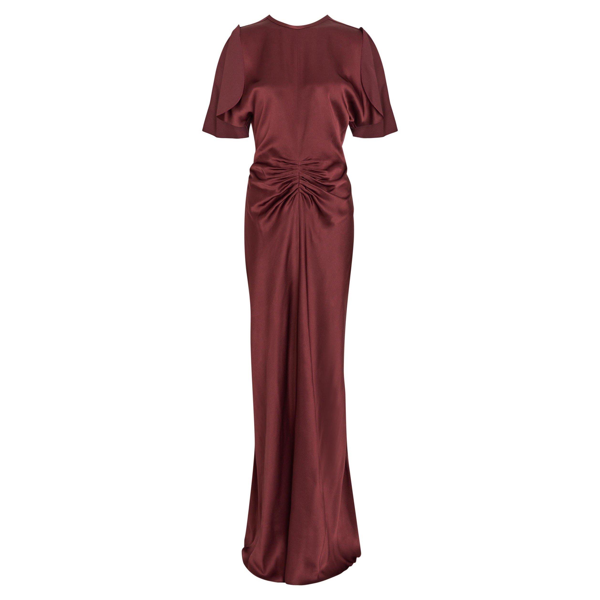 DARK RED - Victoria Beckham - GATHERED WAIST LONG DRESS
