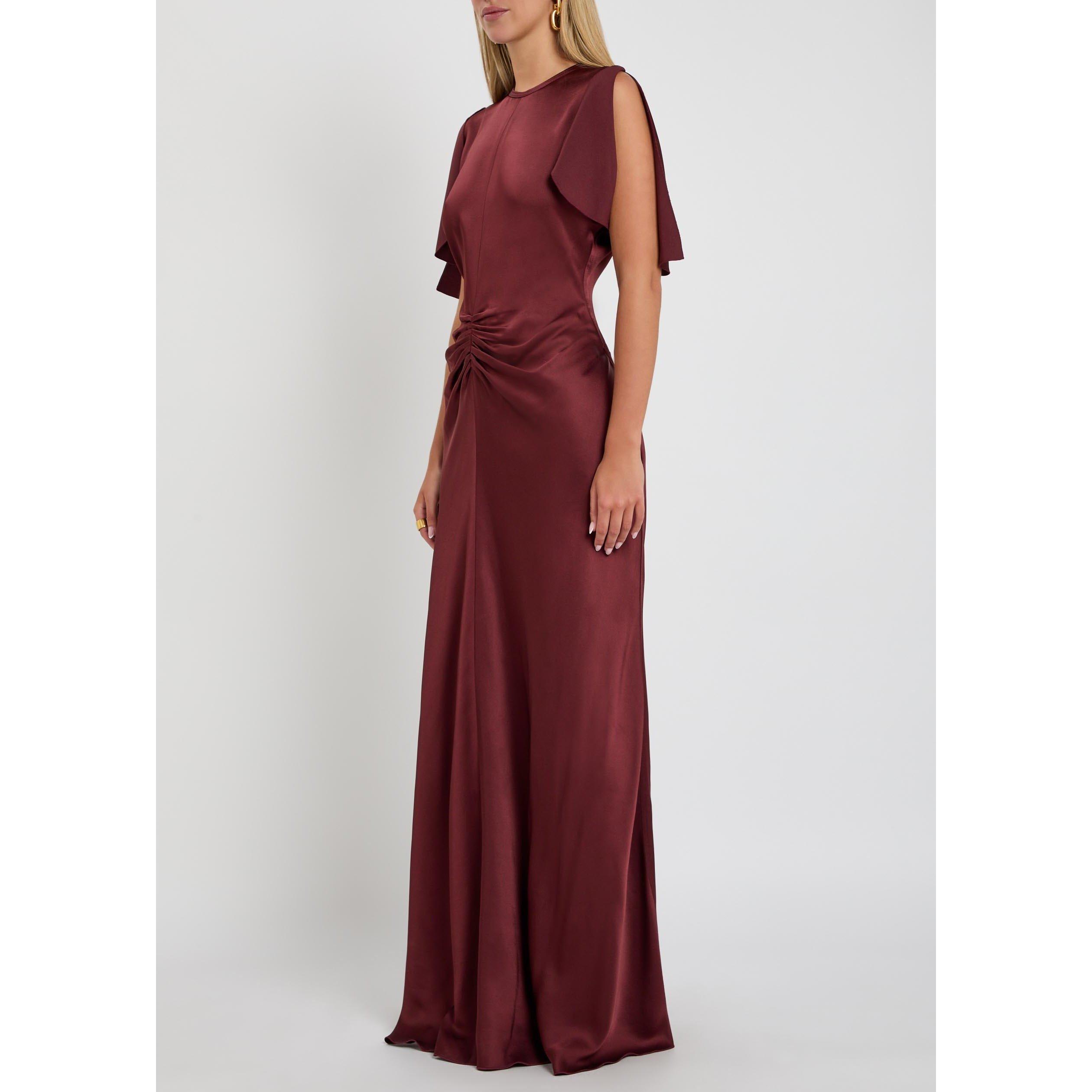 DARK RED - Victoria Beckham - Women's Satin Gathered Waist Maxi Dress - 2