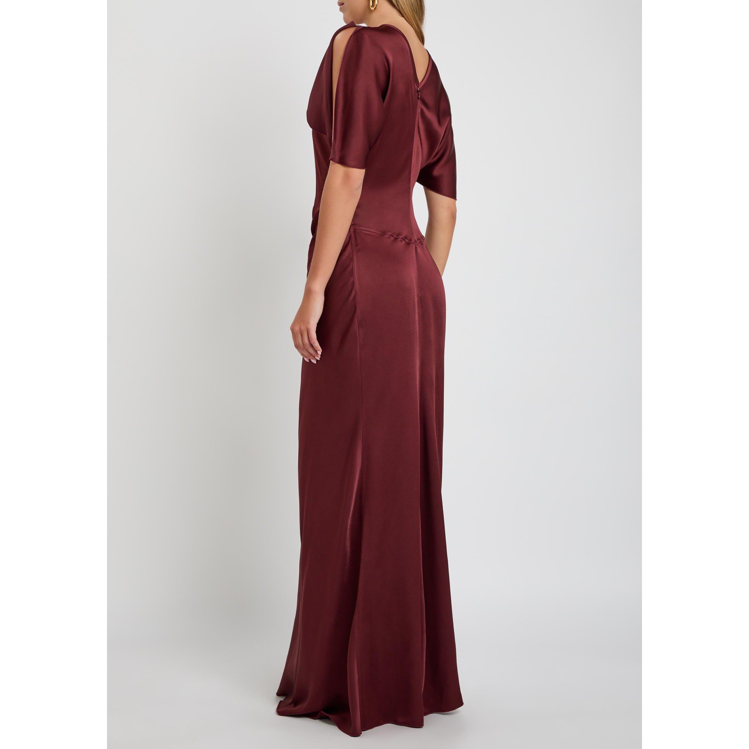 DARK RED - Victoria Beckham - Women's Satin Gathered Waist Maxi Dress - 3