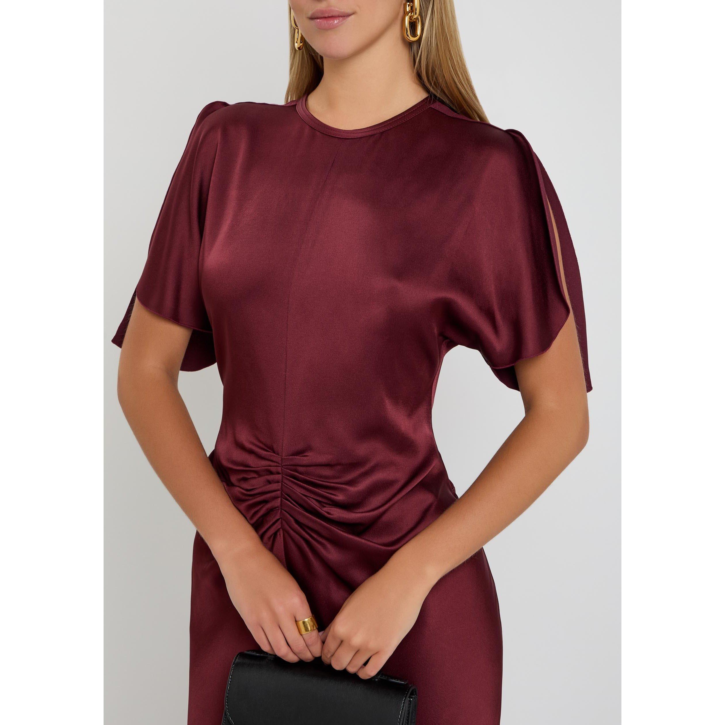 DARK RED - Victoria Beckham - Women's Satin Gathered Waist Maxi Dress - 4