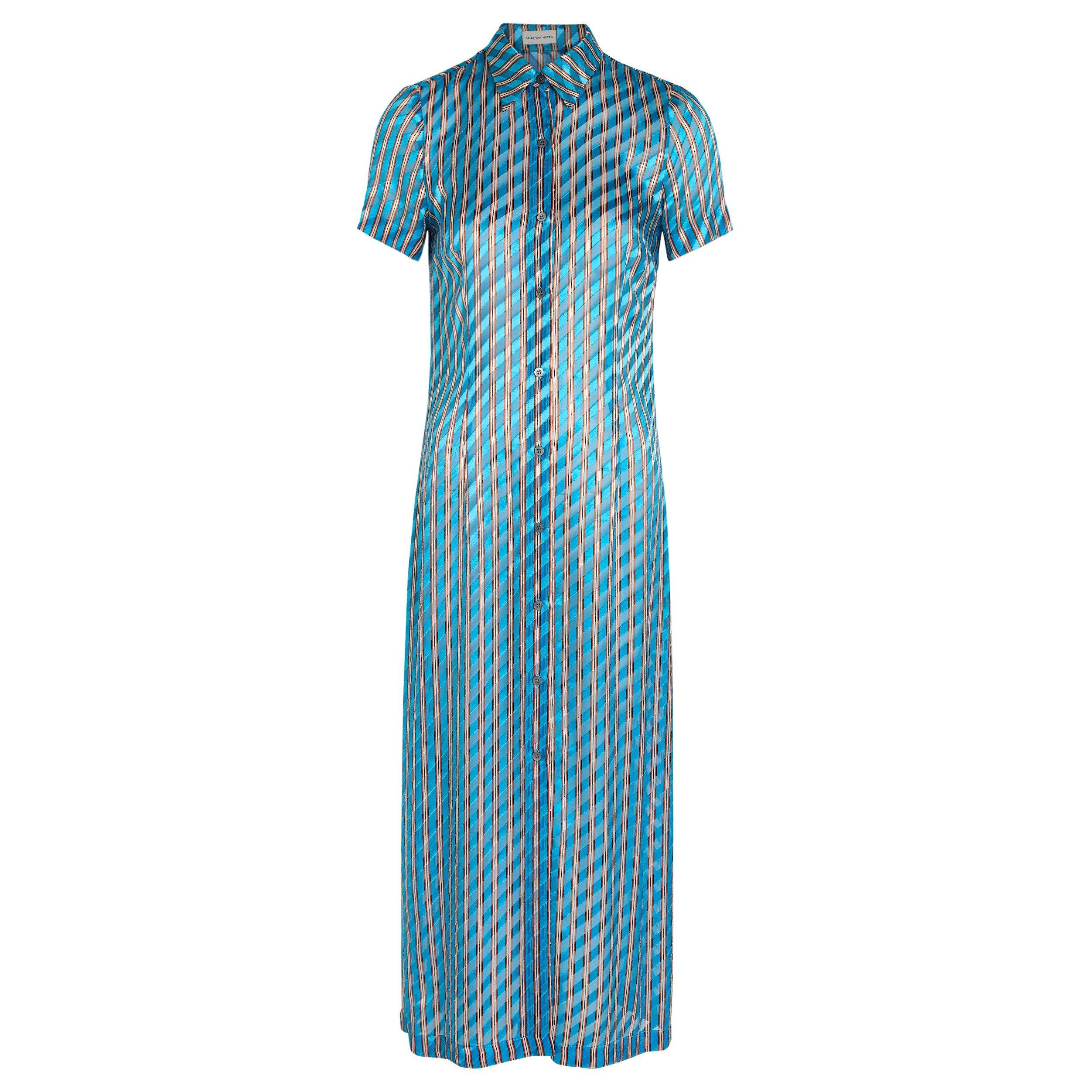 TURQUOISE - Dries Van Noten - Women's Doud Bis Striped Shirt Dress - 1