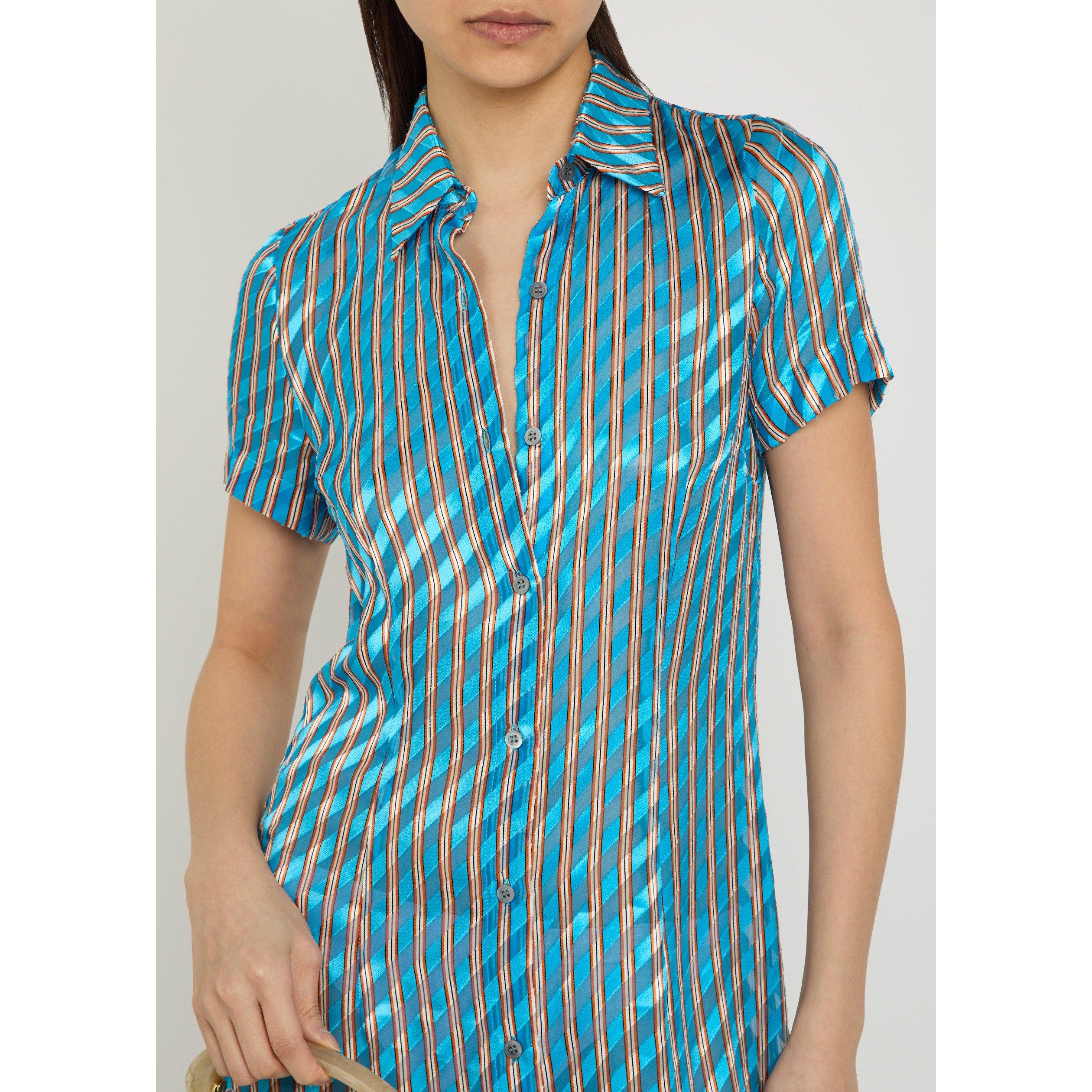 TURQUOISE - Dries Van Noten - Women's Doud Bis Striped Shirt Dress - 4
