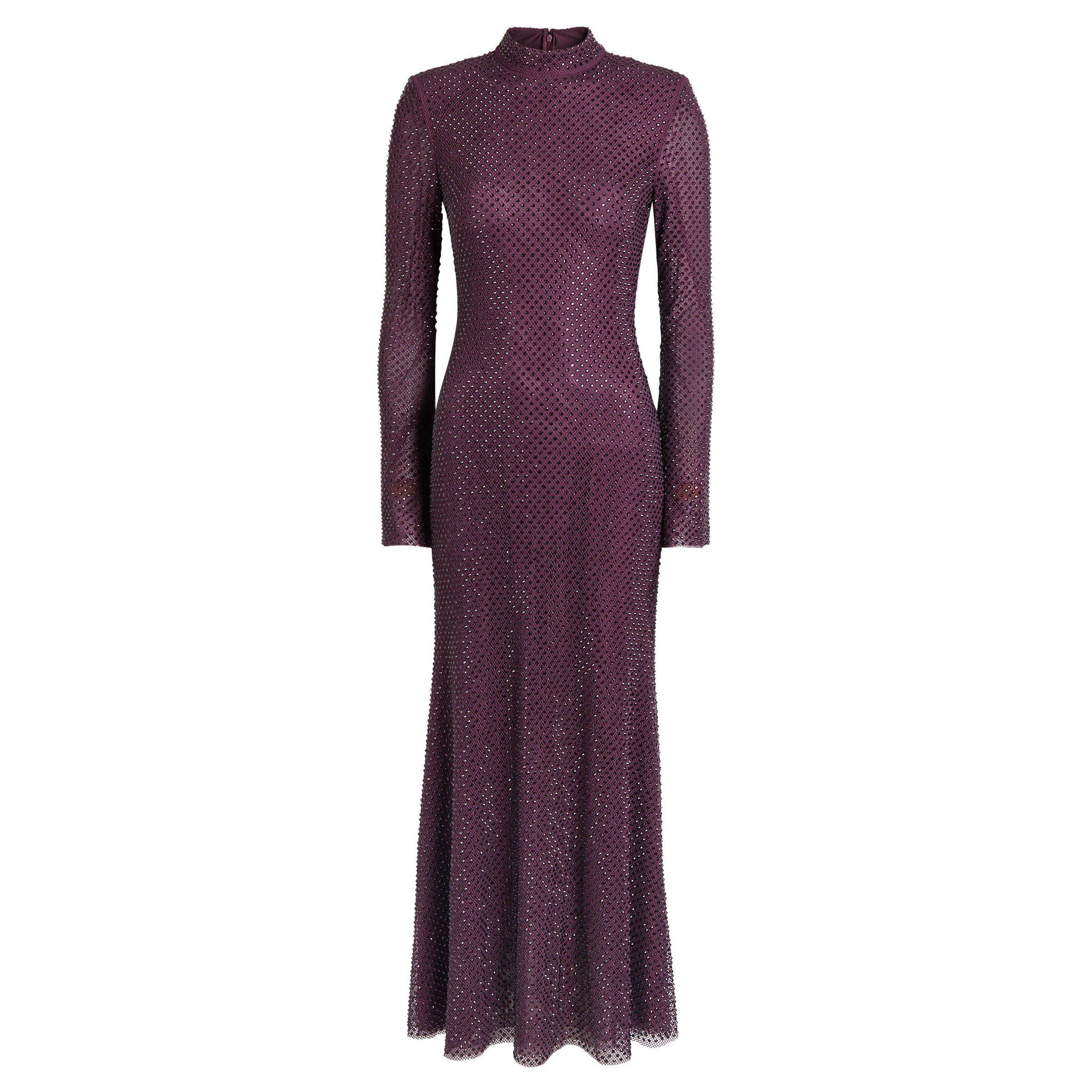 BURGUNDY - Self Portrait - LD BURGUNDY FISHNET MIDI DRESS