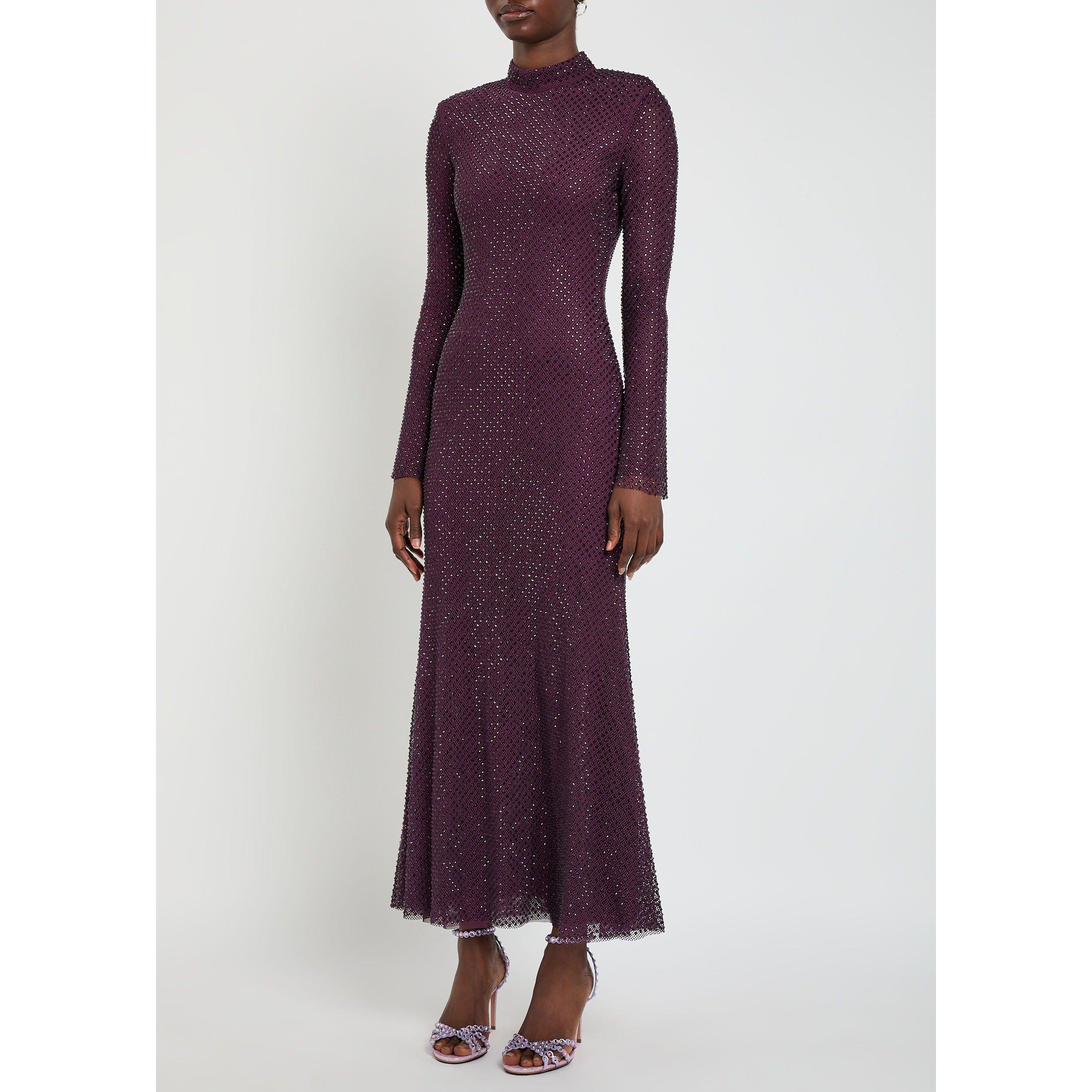 BURGUNDY - Self Portrait - LD BURGUNDY FISHNET MIDI DRESS - 2