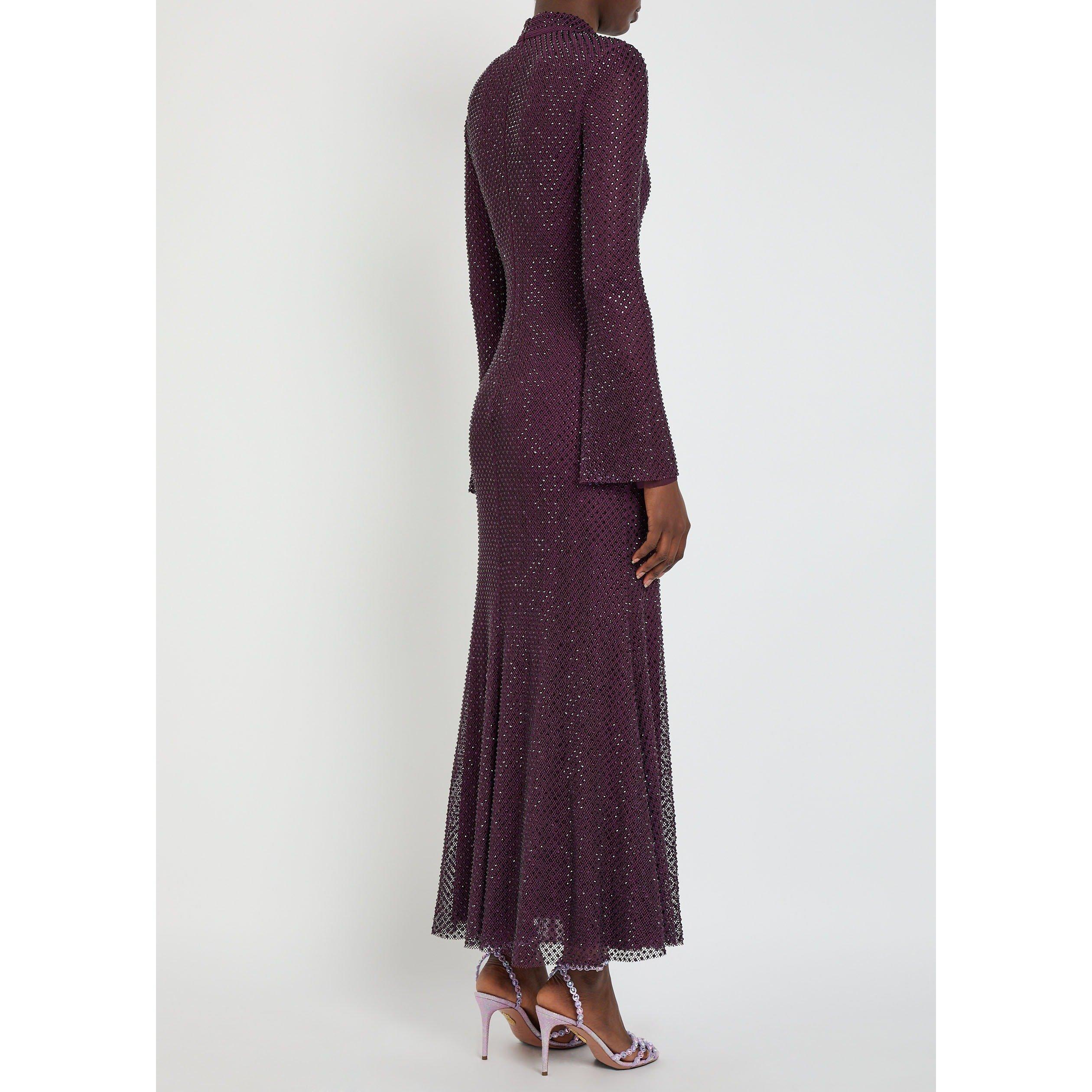 BURGUNDY - Self Portrait - LD BURGUNDY FISHNET MIDI DRESS - 3