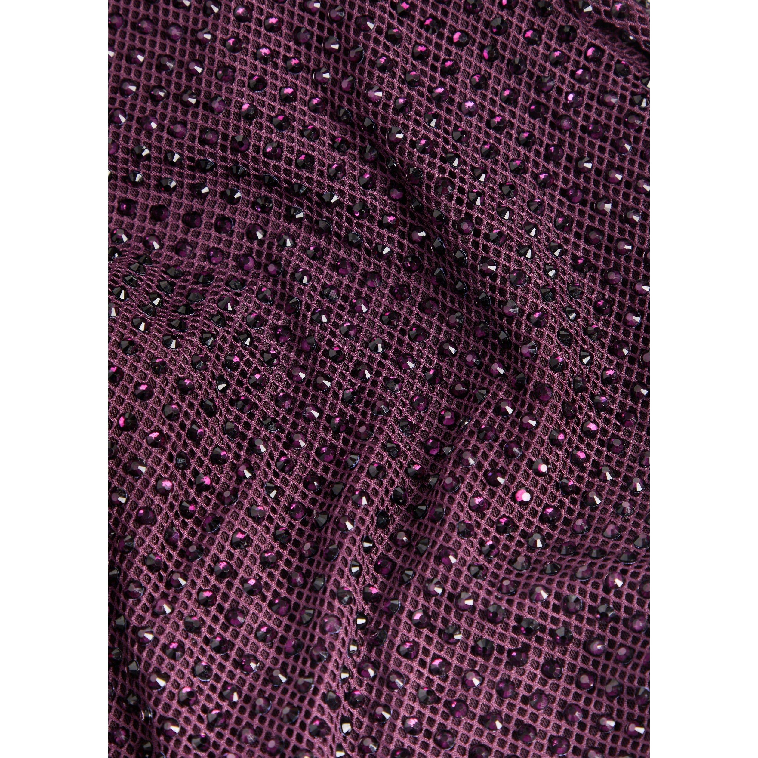 BURGUNDY - Self Portrait - LD BURGUNDY FISHNET MIDI DRESS - 4