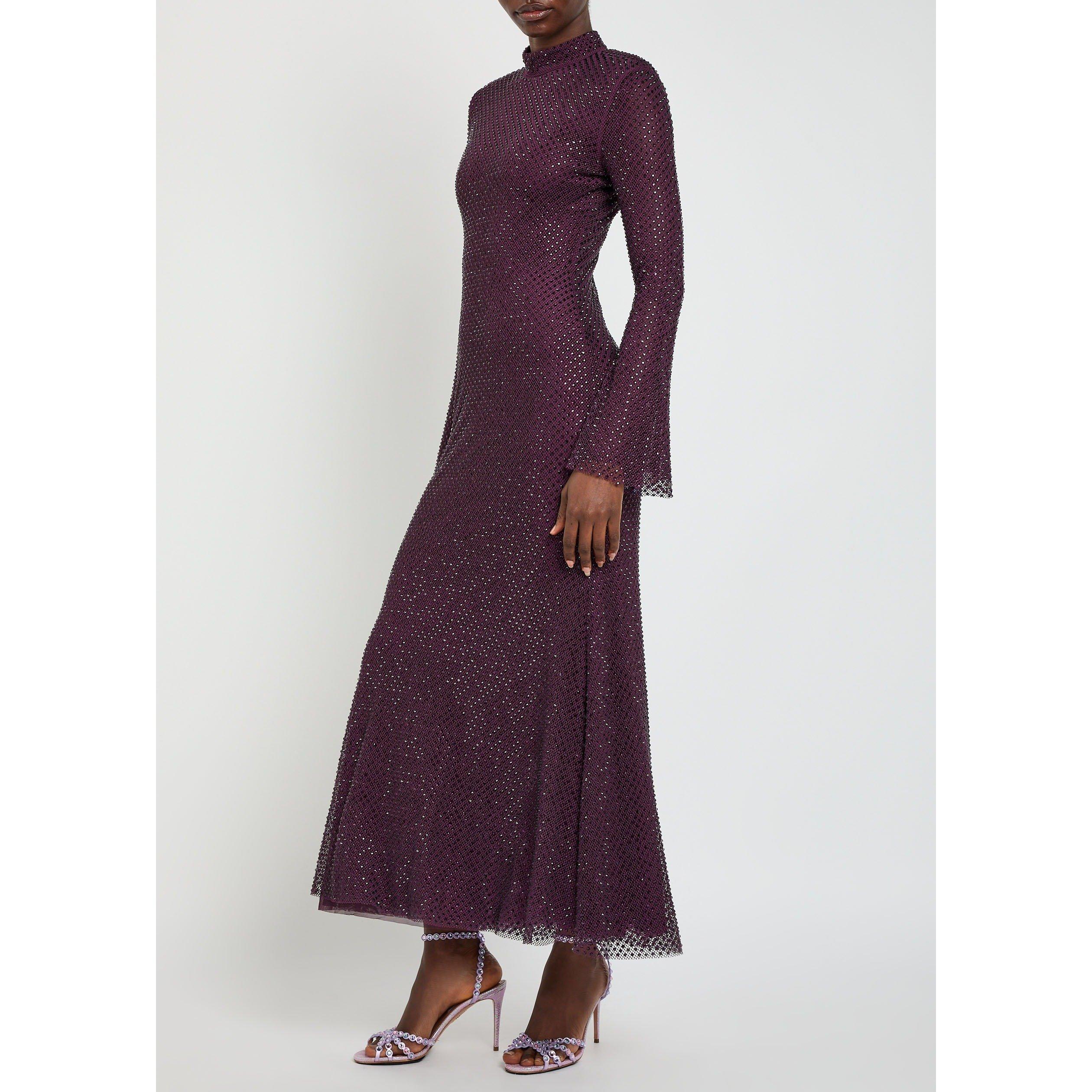 BURGUNDY - Self Portrait - LD BURGUNDY FISHNET MIDI DRESS - 5