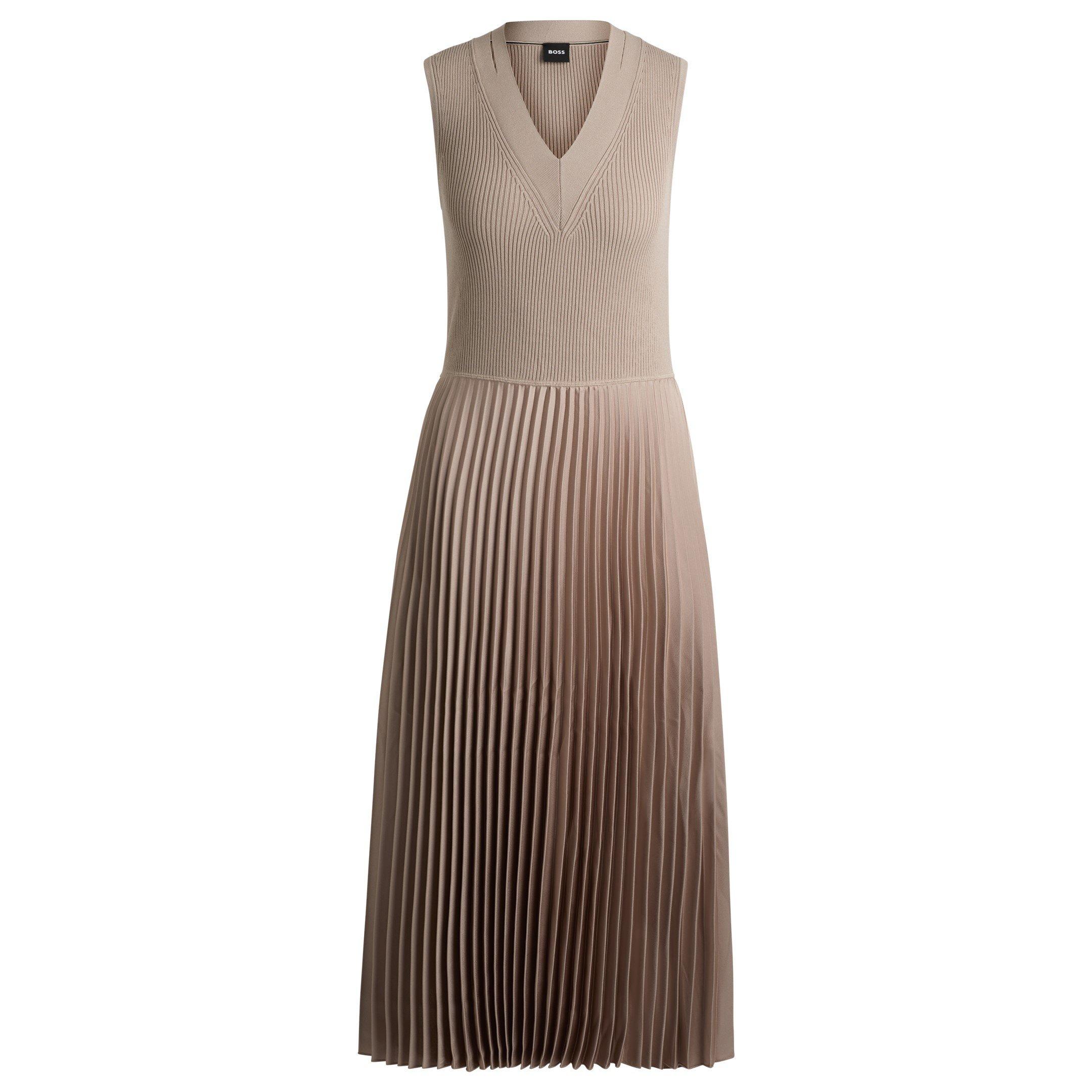 Open Beige 298 - Boss - Women's Farara Slim Fit Pleated Skirt Dress - 7