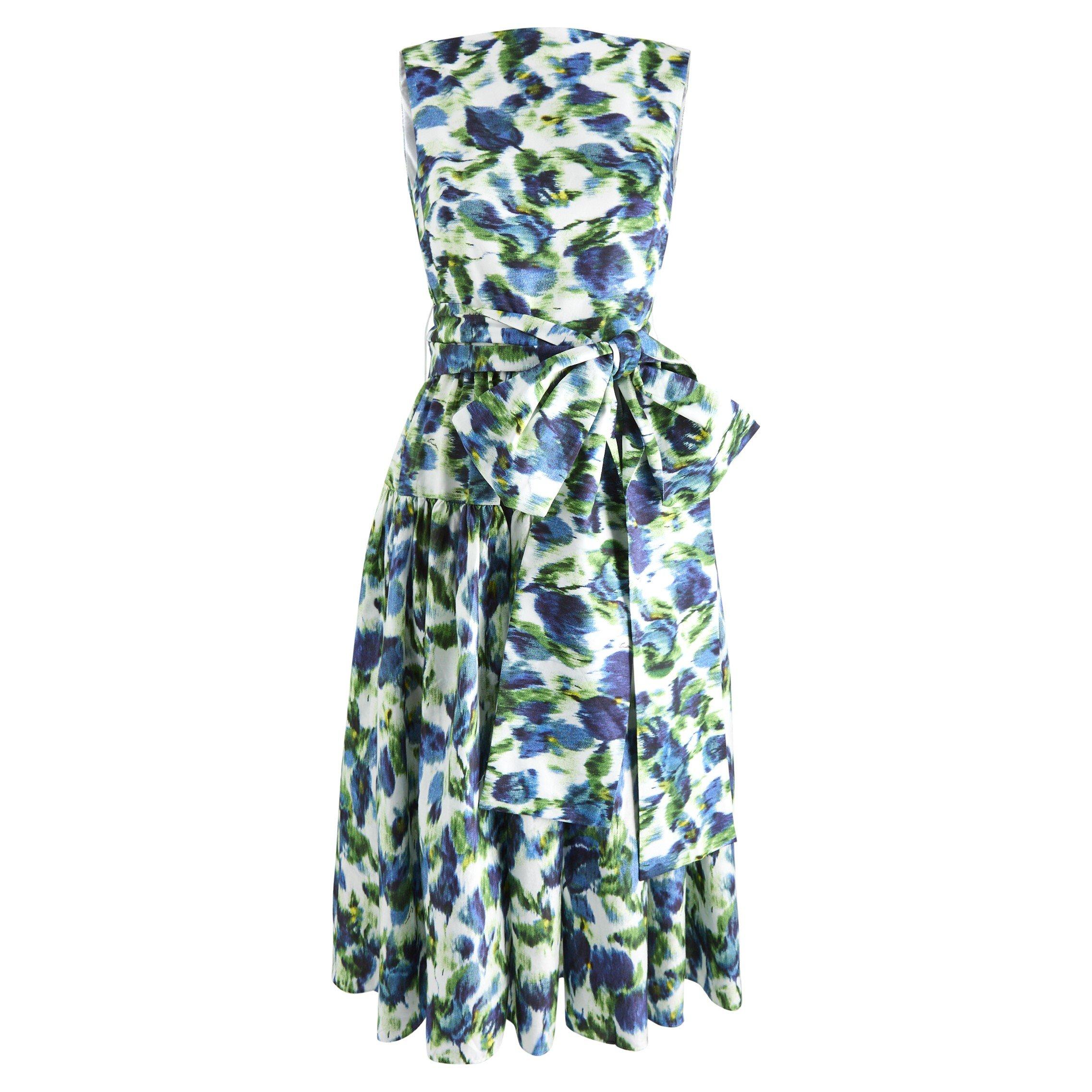 MULTI FLORAL - Erdem - BOW SLEEVELESS MIDI DRESS