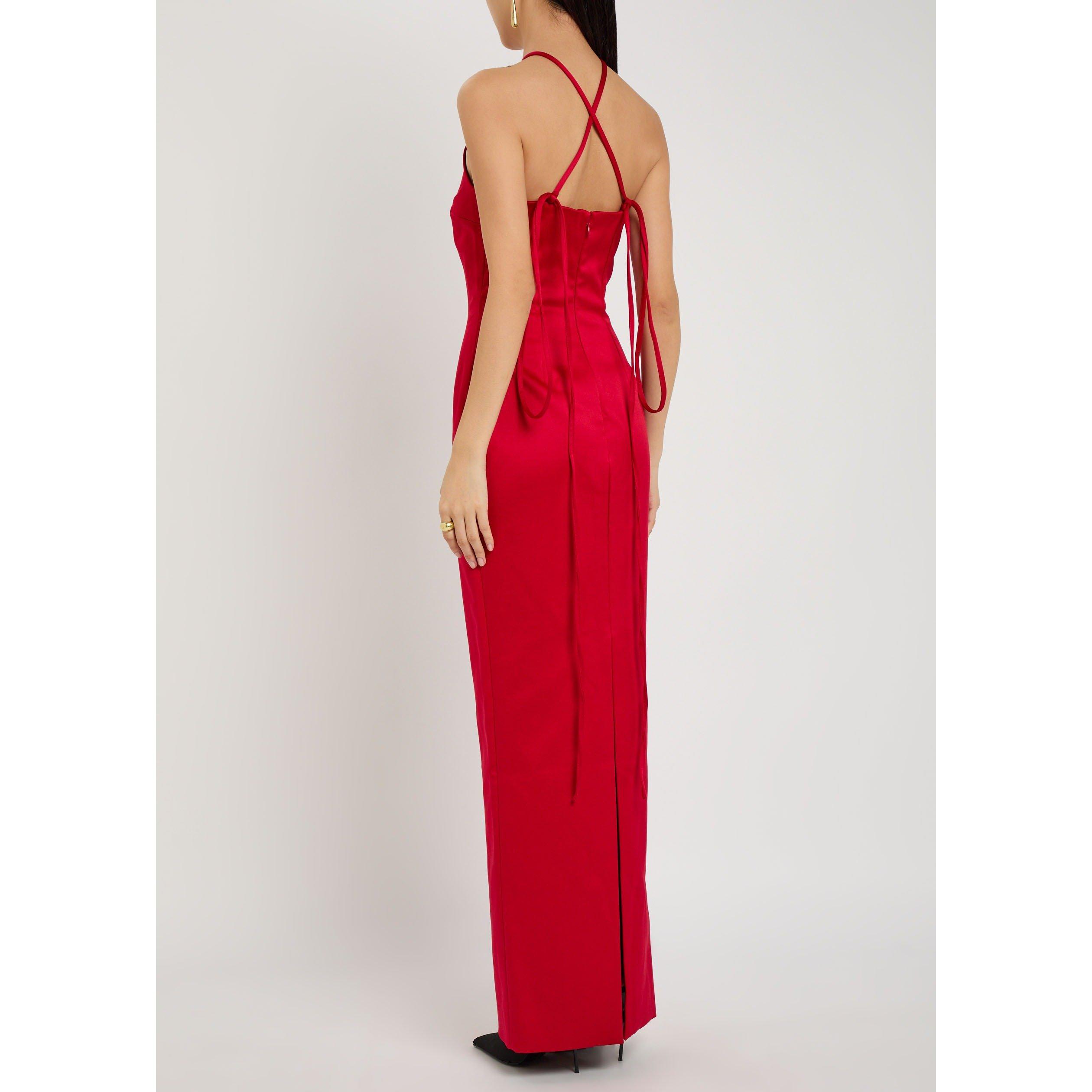 RED - Solace London - Women's Fern Satin Halterneck Maxi Dress - 3