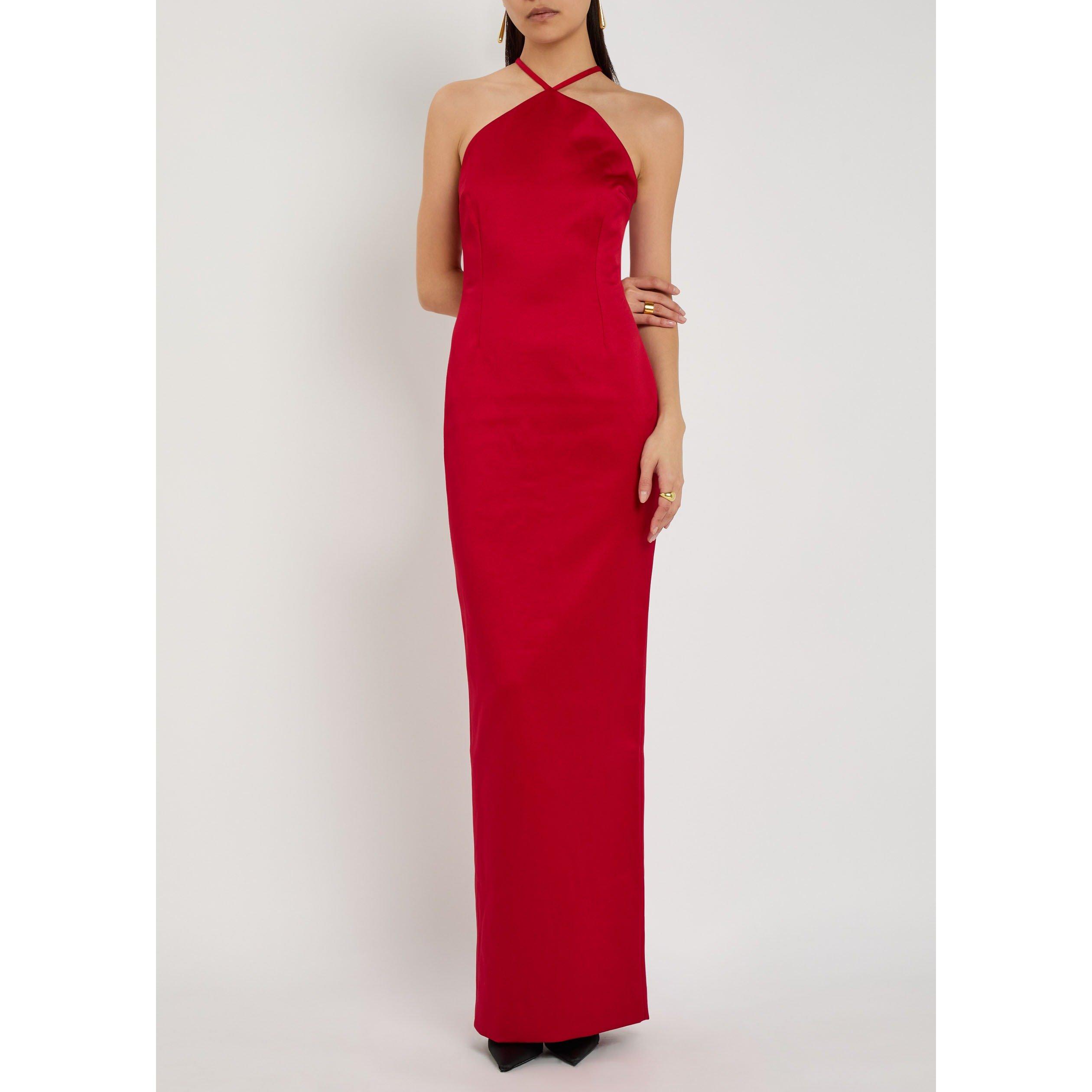 RED - Solace London - Women's Fern Satin Halterneck Maxi Dress - 5