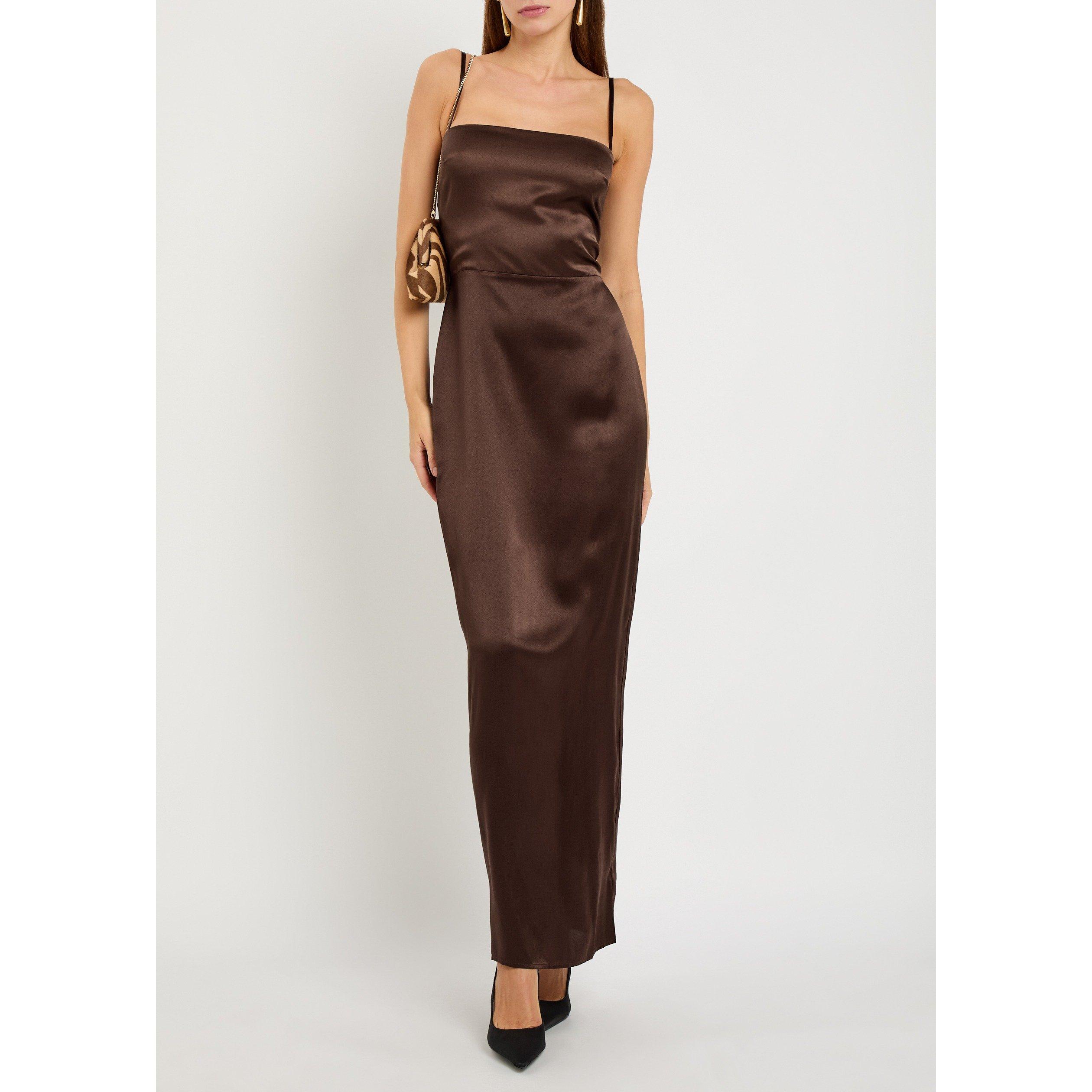 BROWN - Reformation - Women's Frankie Silk Maxi Dress - 5