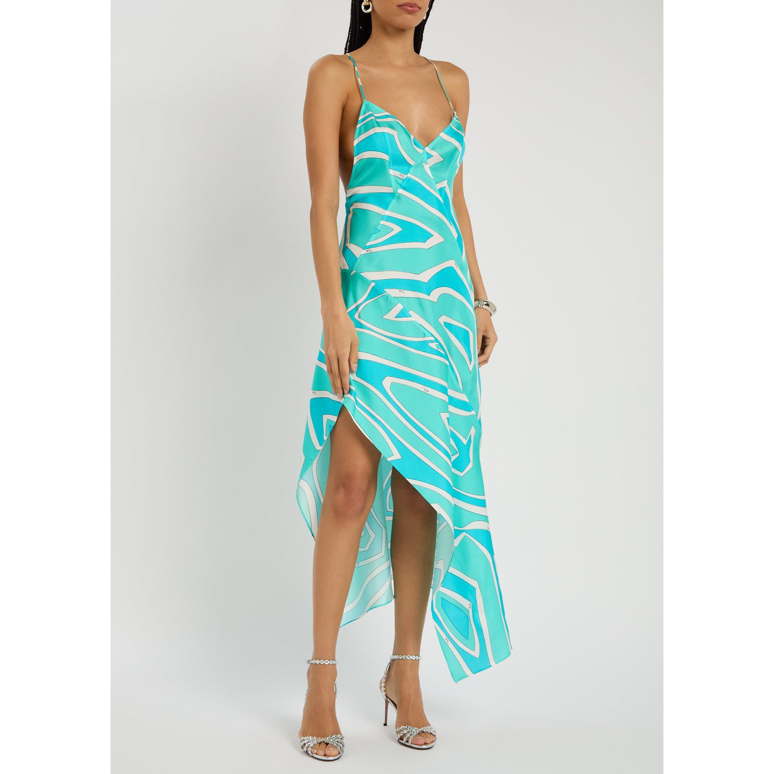 TURQUOISE - PUCCI - Women's Silk Printed V-Neck Maxi Dress - 2
