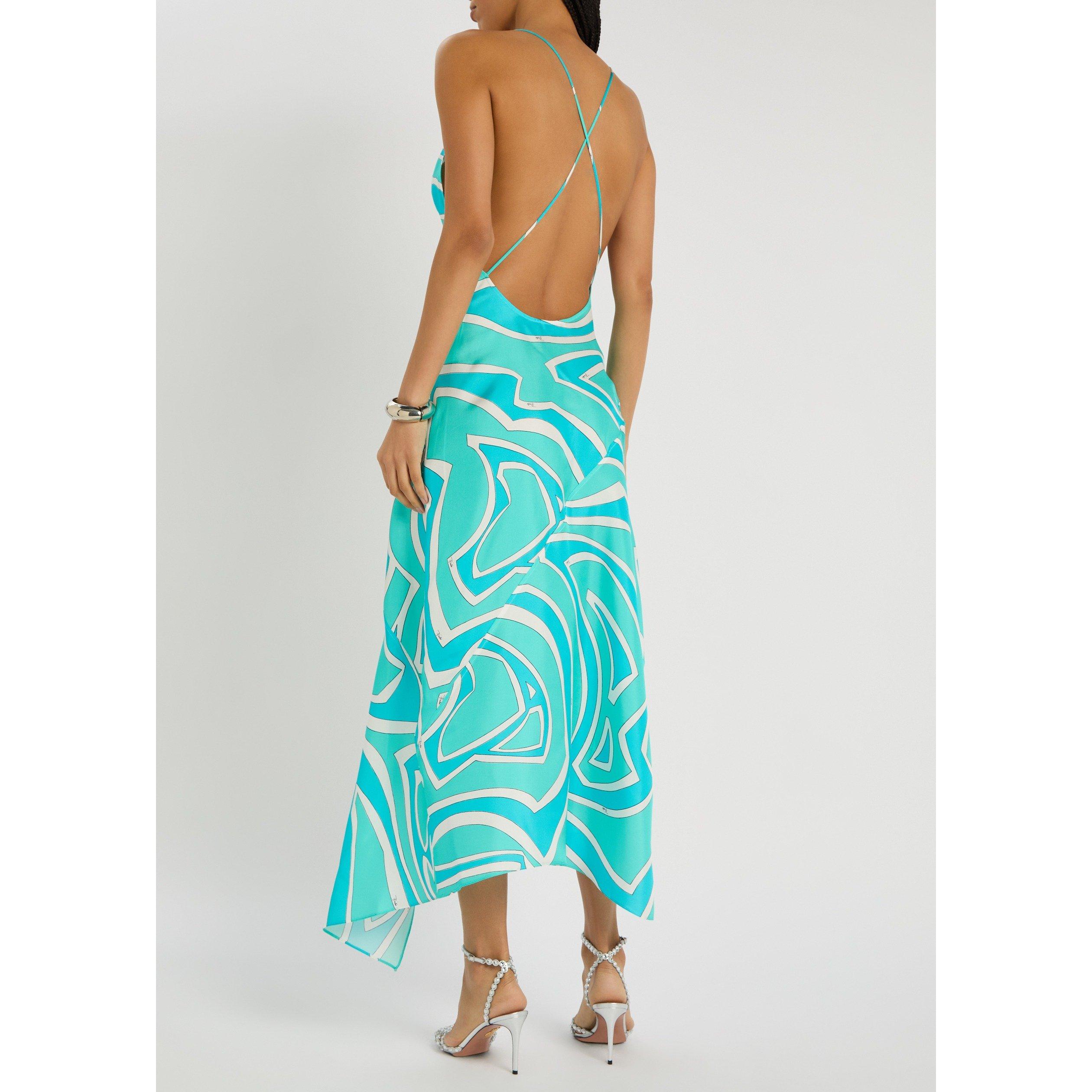 TURQUOISE - PUCCI - Women's Silk Printed V-Neck Maxi Dress - 3