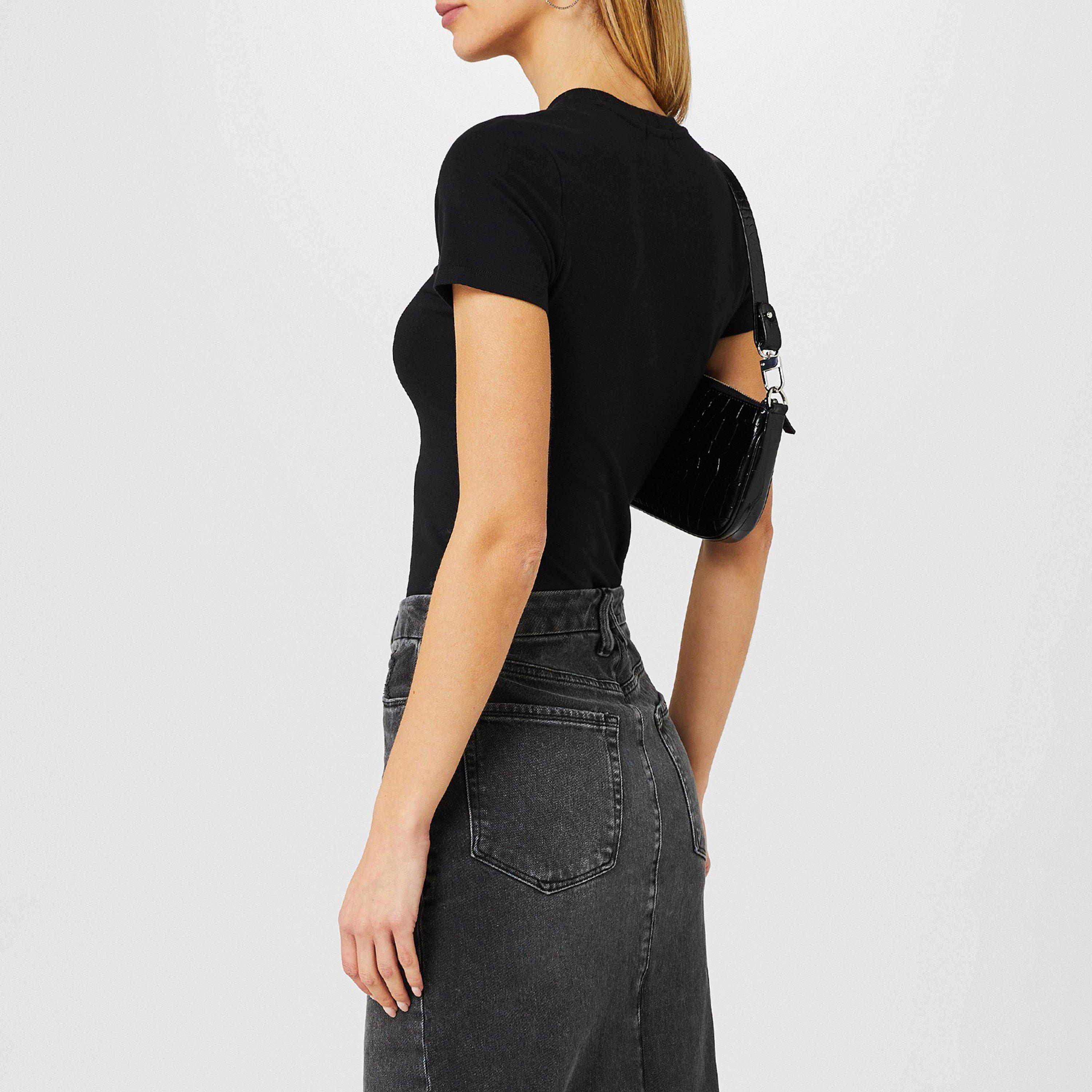 Black 001 - Good American - Women's Cropped Baby Slim Fit T-Shirt - 2