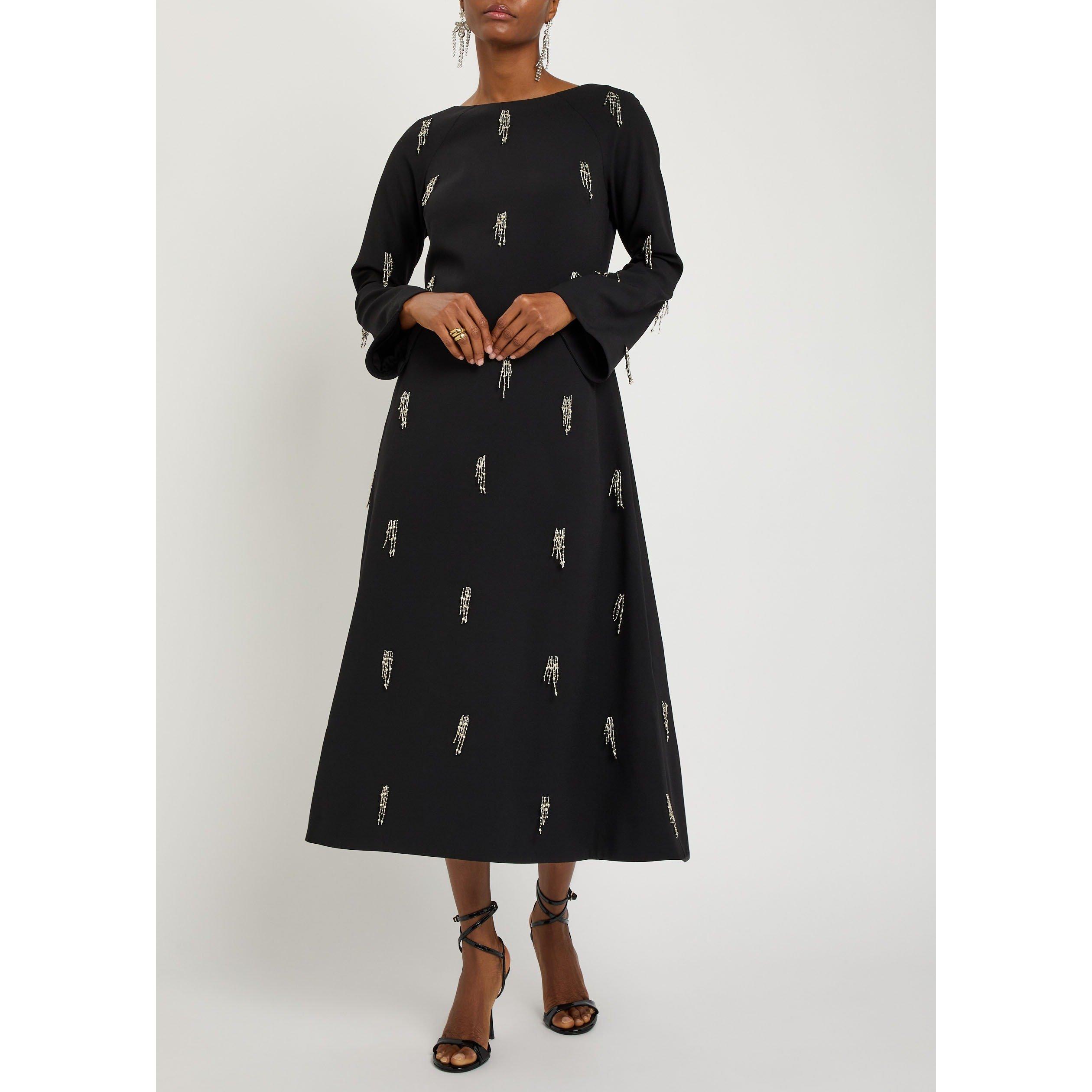 BLACK - Jonathan Simkhai - Women's Coretta Midi Crepe A-Line Dress - 5