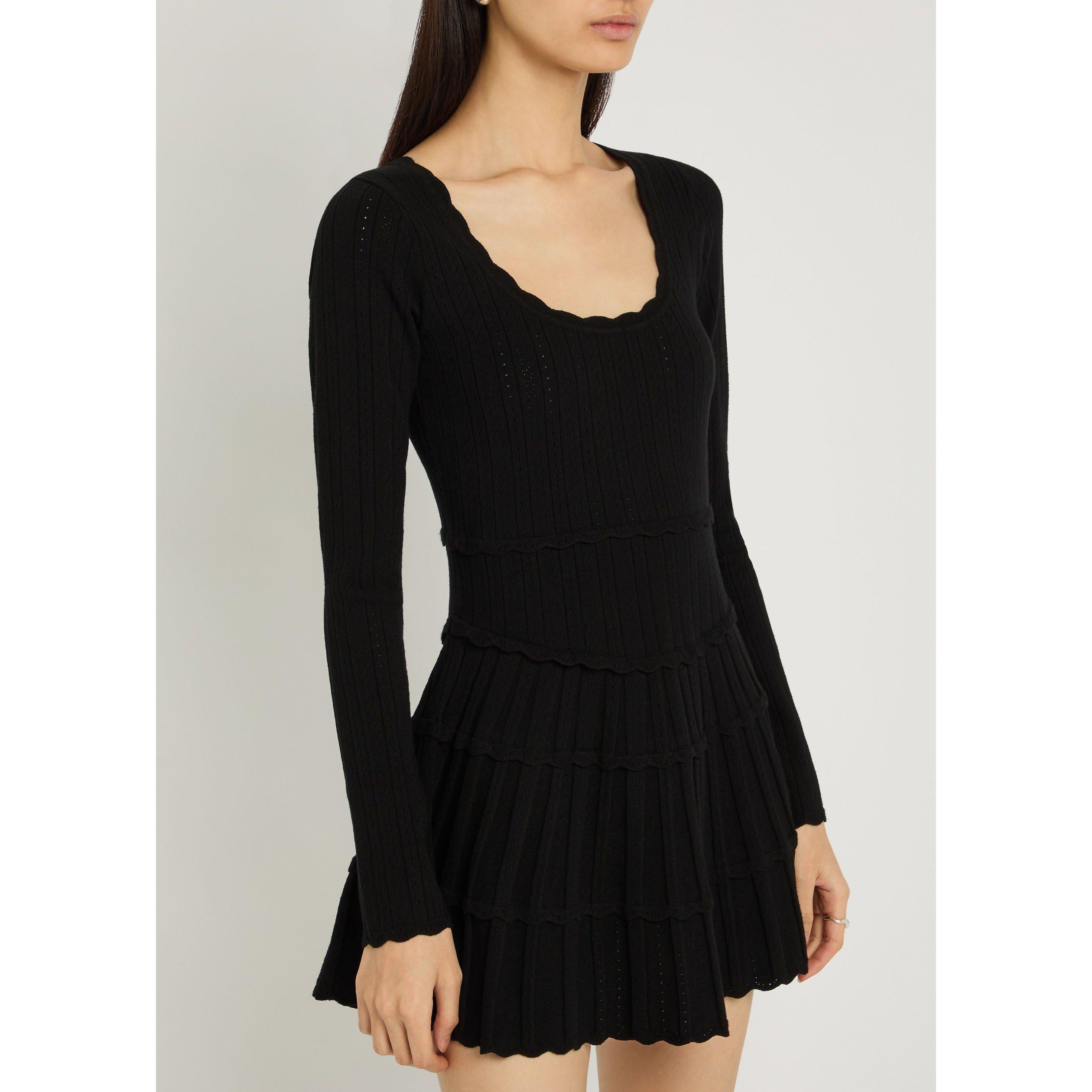 BLACK - LoveshackFancy - Women's Long-Sleeve Pointelle Viscose Mini Dress - 2