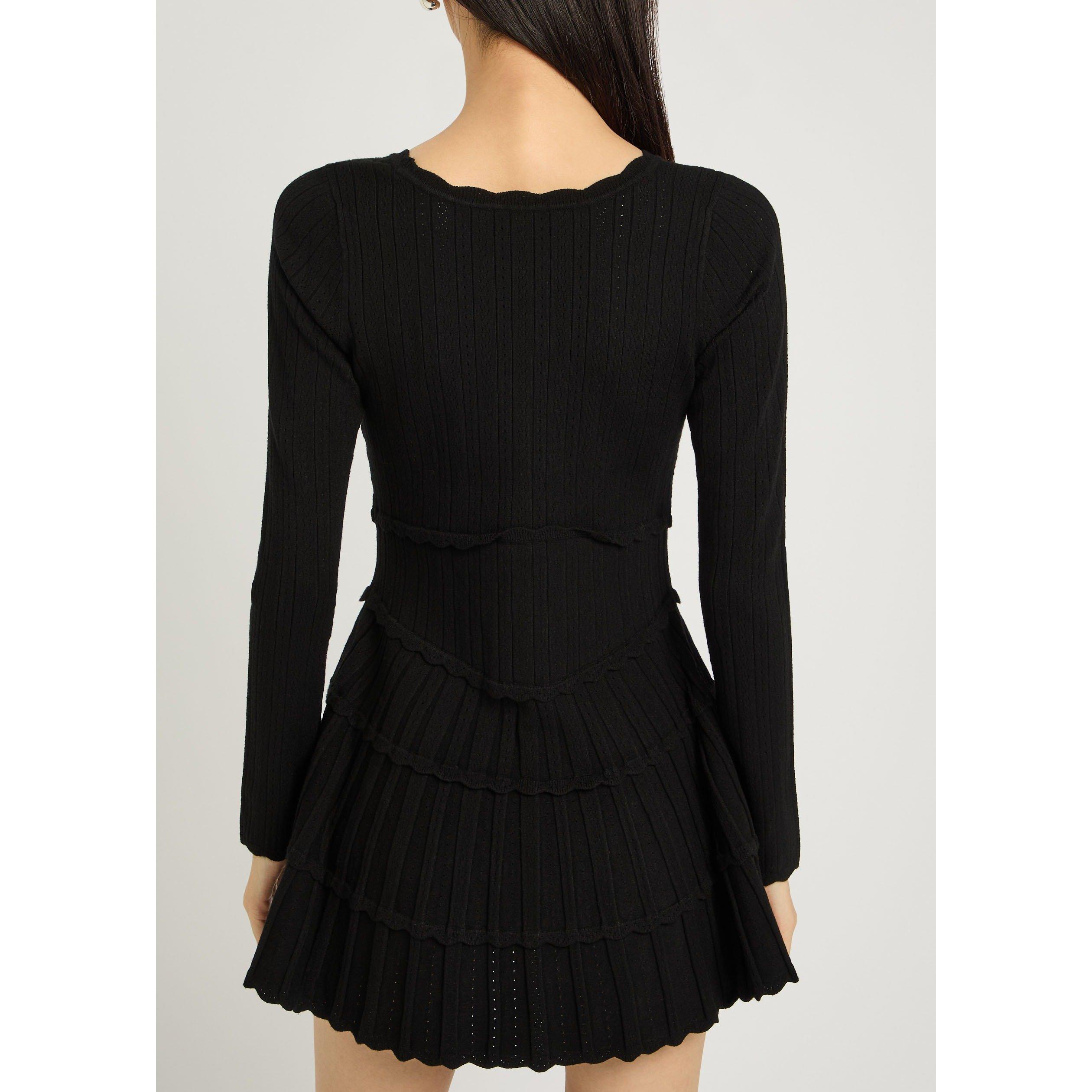 BLACK - LoveshackFancy - Women's Long-Sleeve Pointelle Viscose Mini Dress - 3