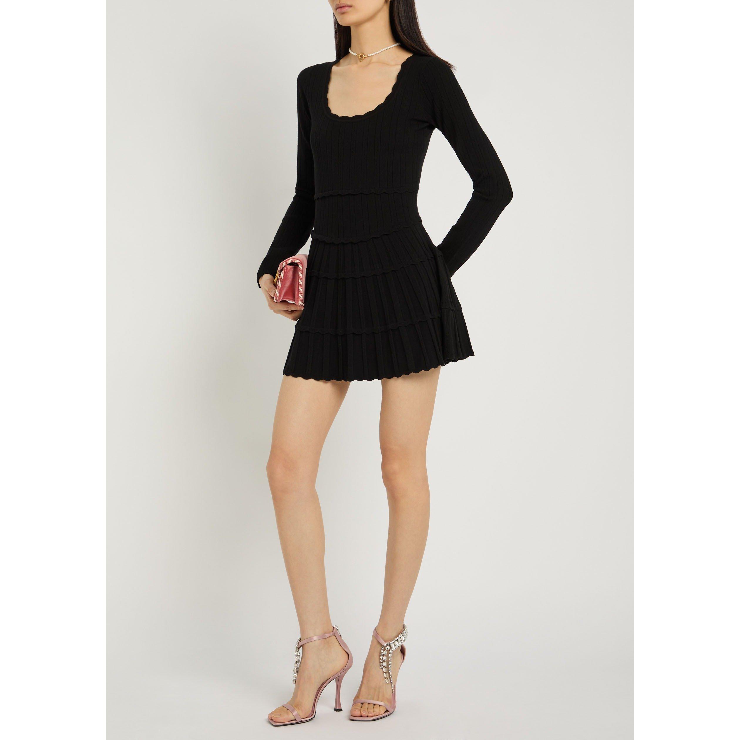 BLACK - LoveshackFancy - Women's Long-Sleeve Pointelle Viscose Mini Dress - 5