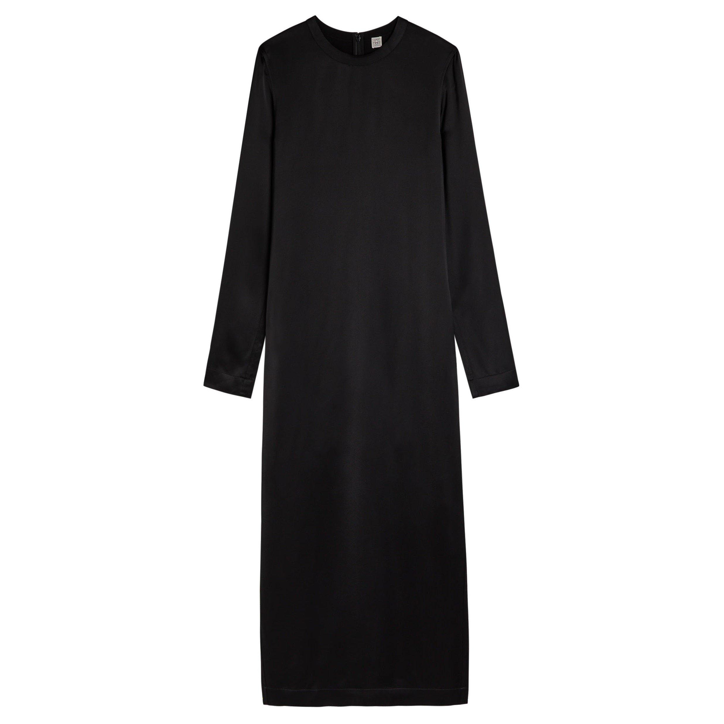 BLACK - Toteme - Women's Satin Long-Sleeve T-Shirt Dress - 1