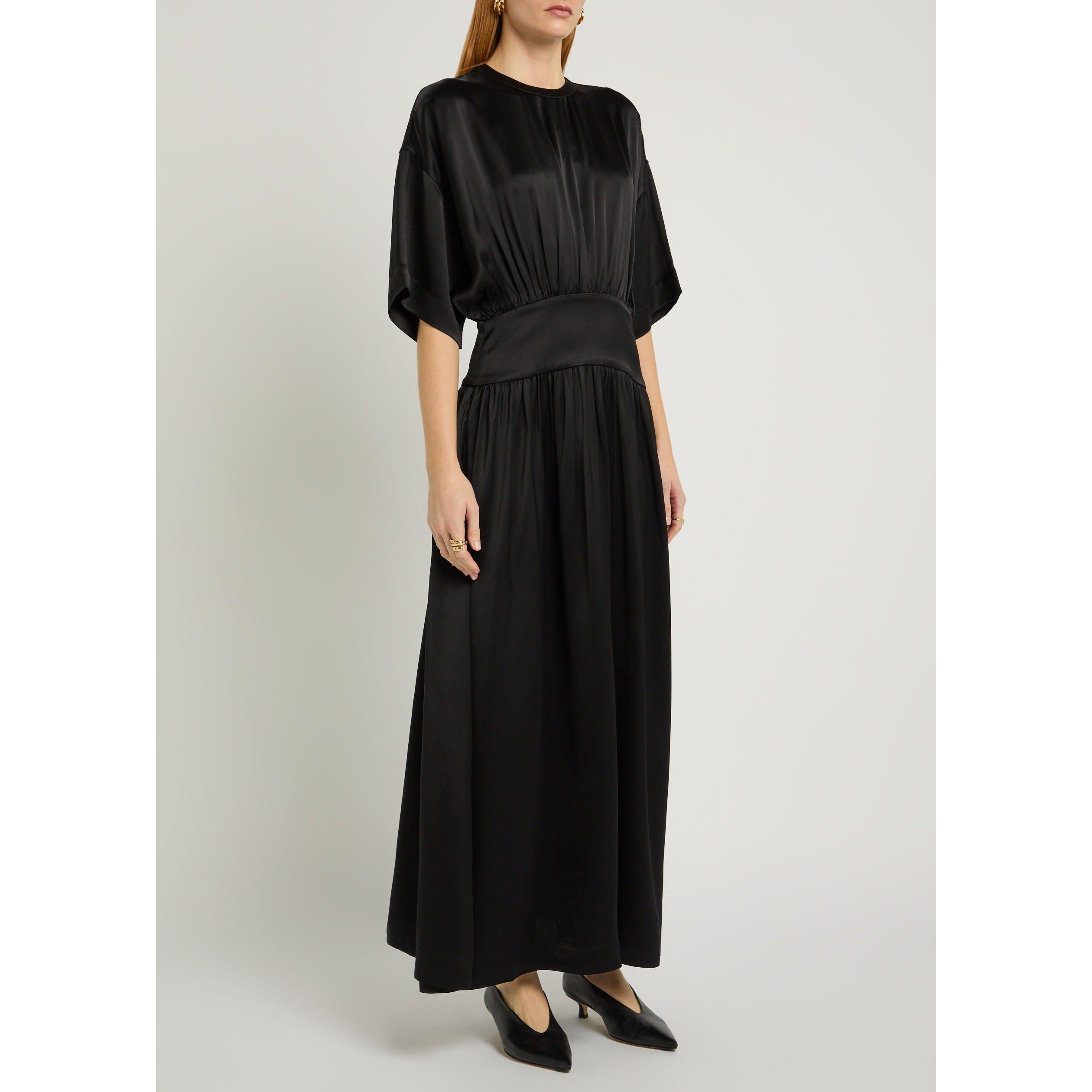 BLACK - Toteme - Women's Satin Short-Sleeve A Line Dress - 2