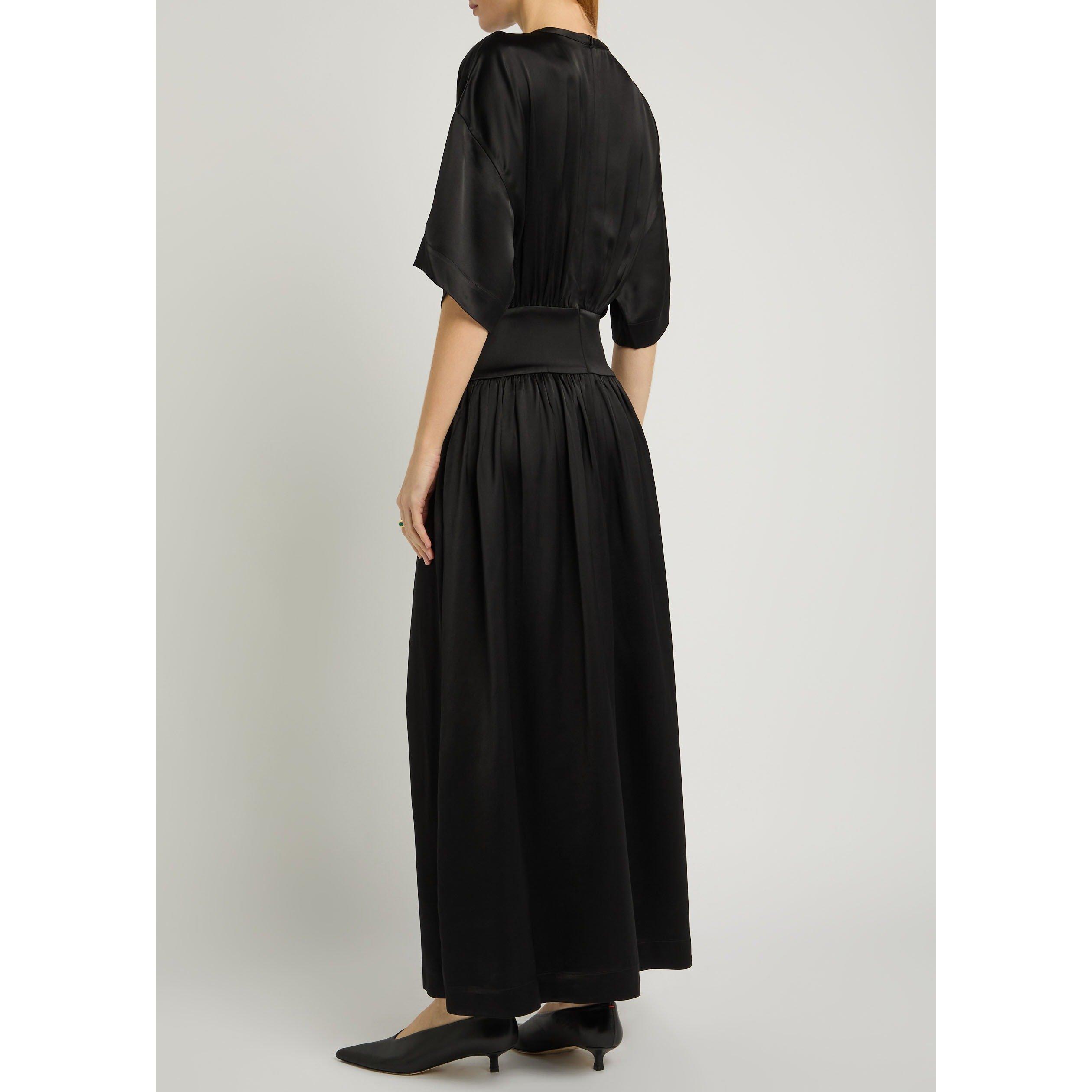 BLACK - Toteme - Women's Satin Short-Sleeve A Line Dress - 3