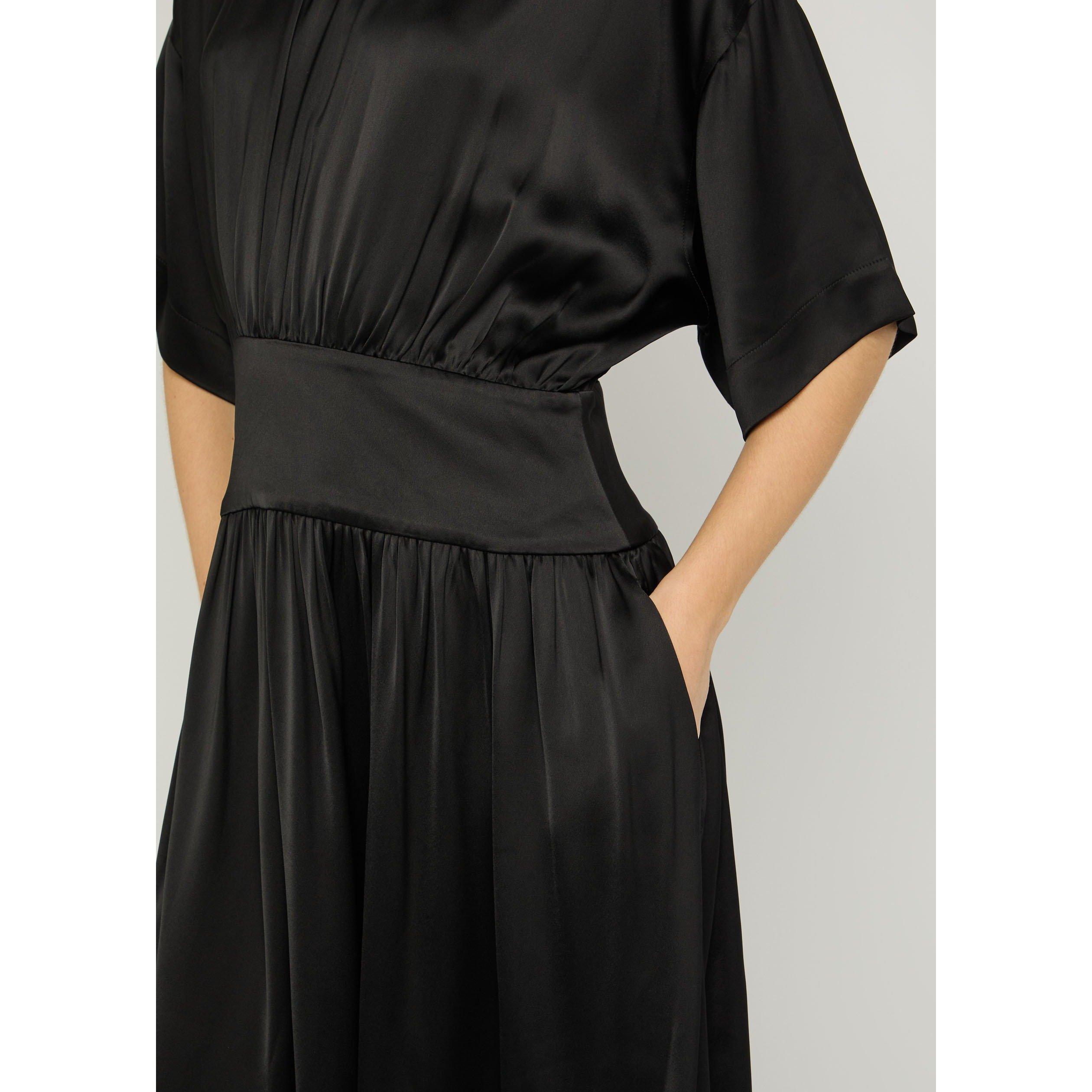 BLACK - Toteme - Women's Satin Short-Sleeve A Line Dress - 4