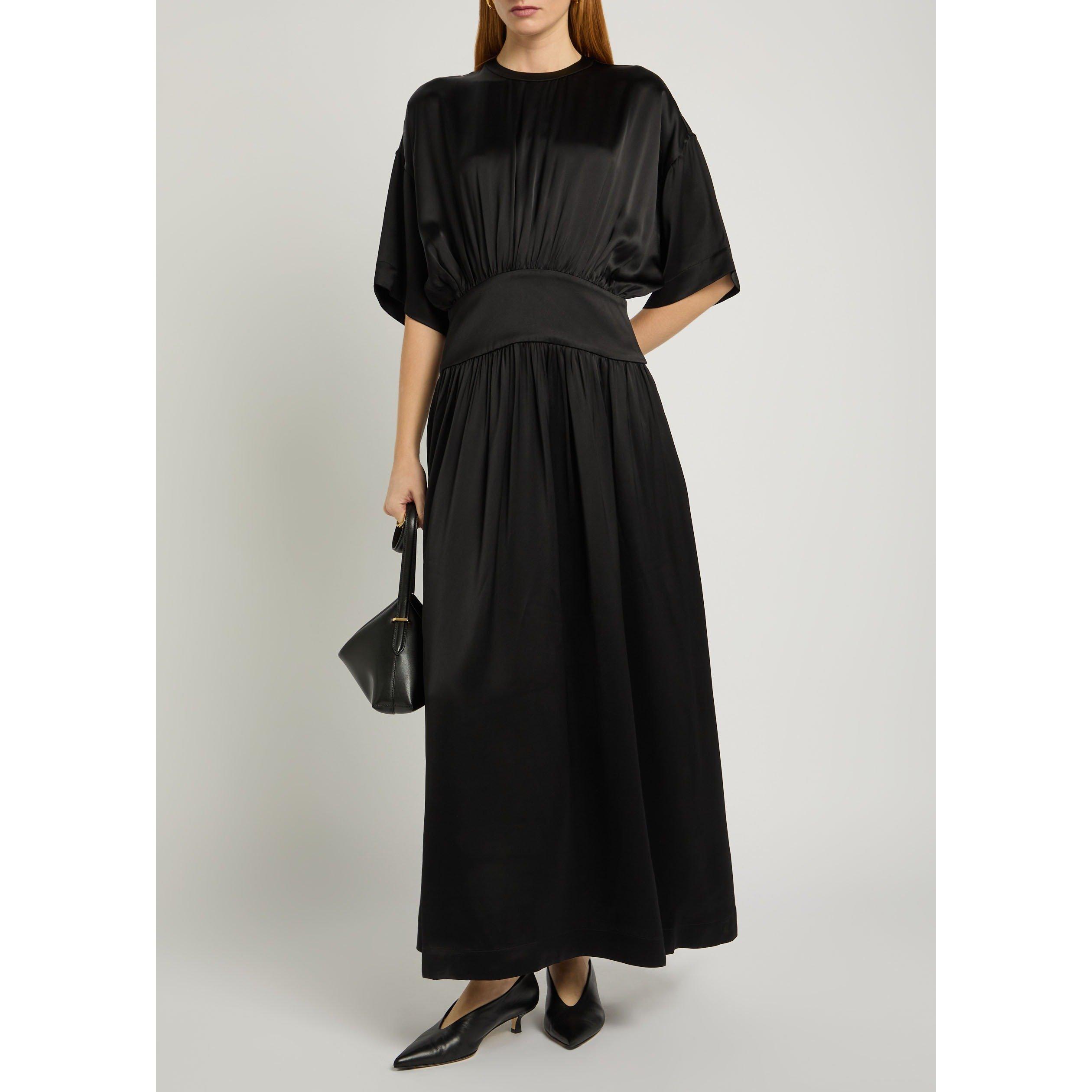 BLACK - Toteme - Women's Satin Short-Sleeve A Line Dress - 5
