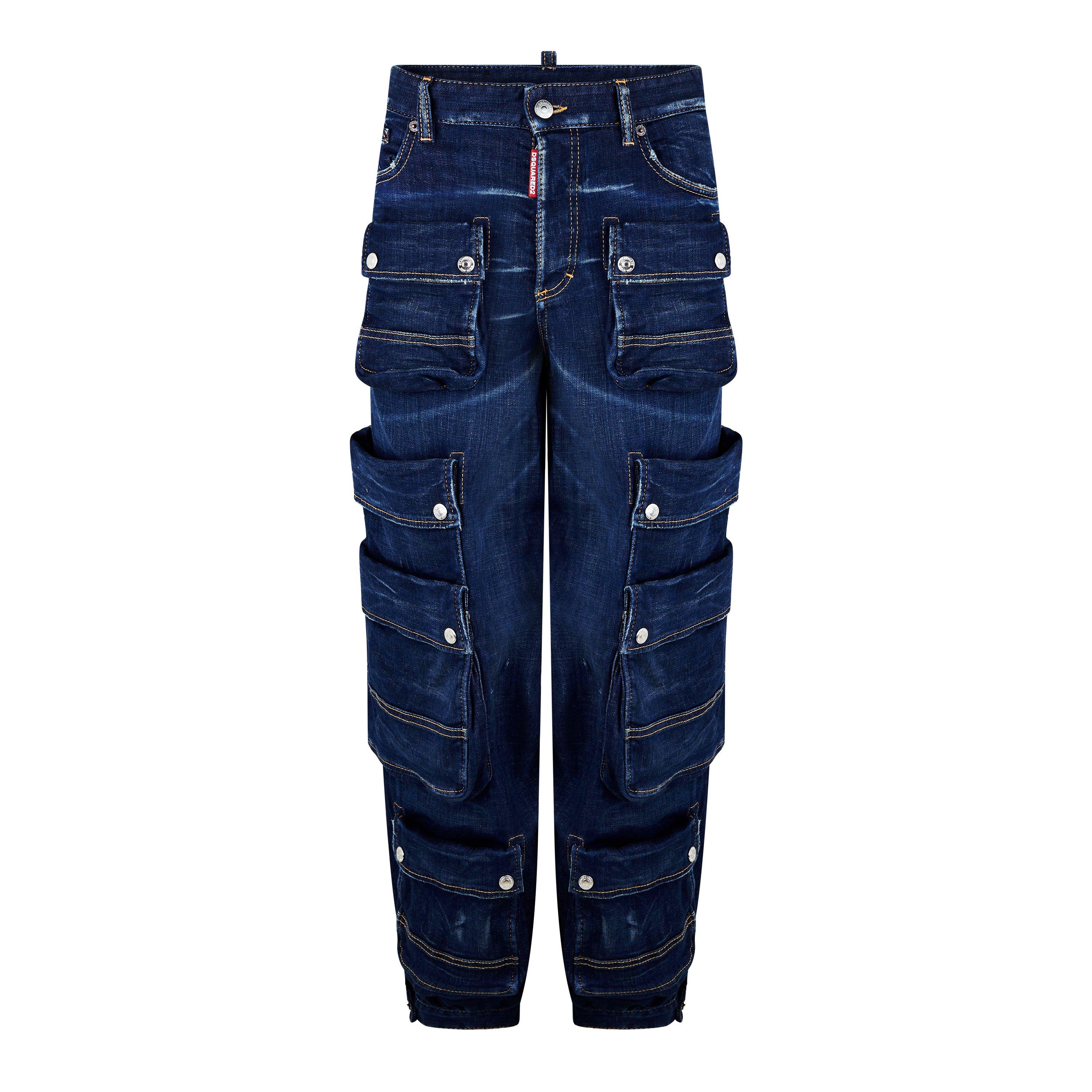 Navy Blue - DSquared2 - Denim Cargo Trousers - 5