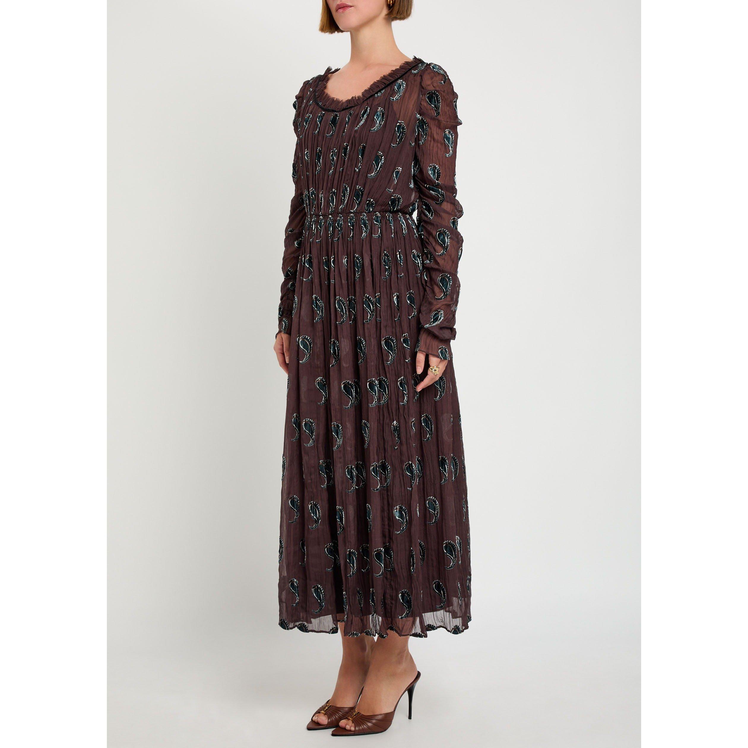 BROWN AND OTHER - Tory Burch - Women's Ruched Velvet Maxi Dress - 2