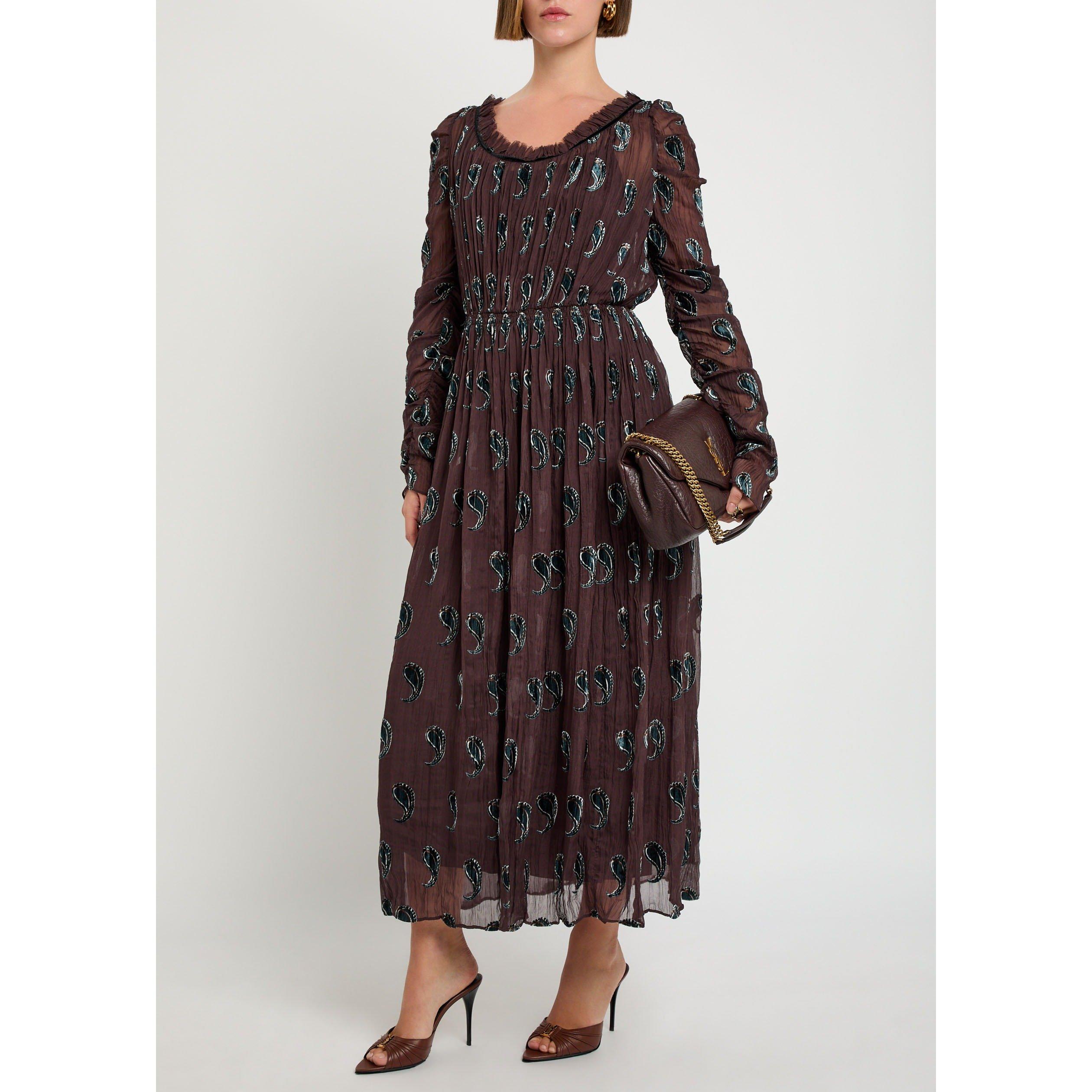 BROWN AND OTHER - Tory Burch - Women's Ruched Velvet Maxi Dress - 5
