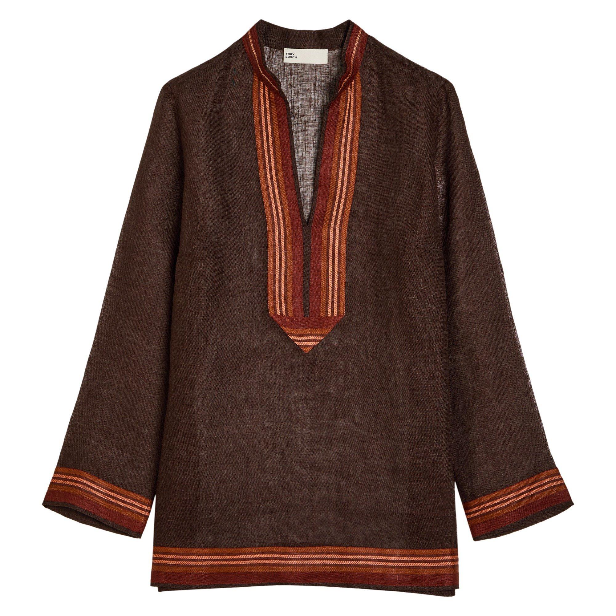DARK BROWN - Tory Burch - SW STRIPED LINEN TORY TUNIC