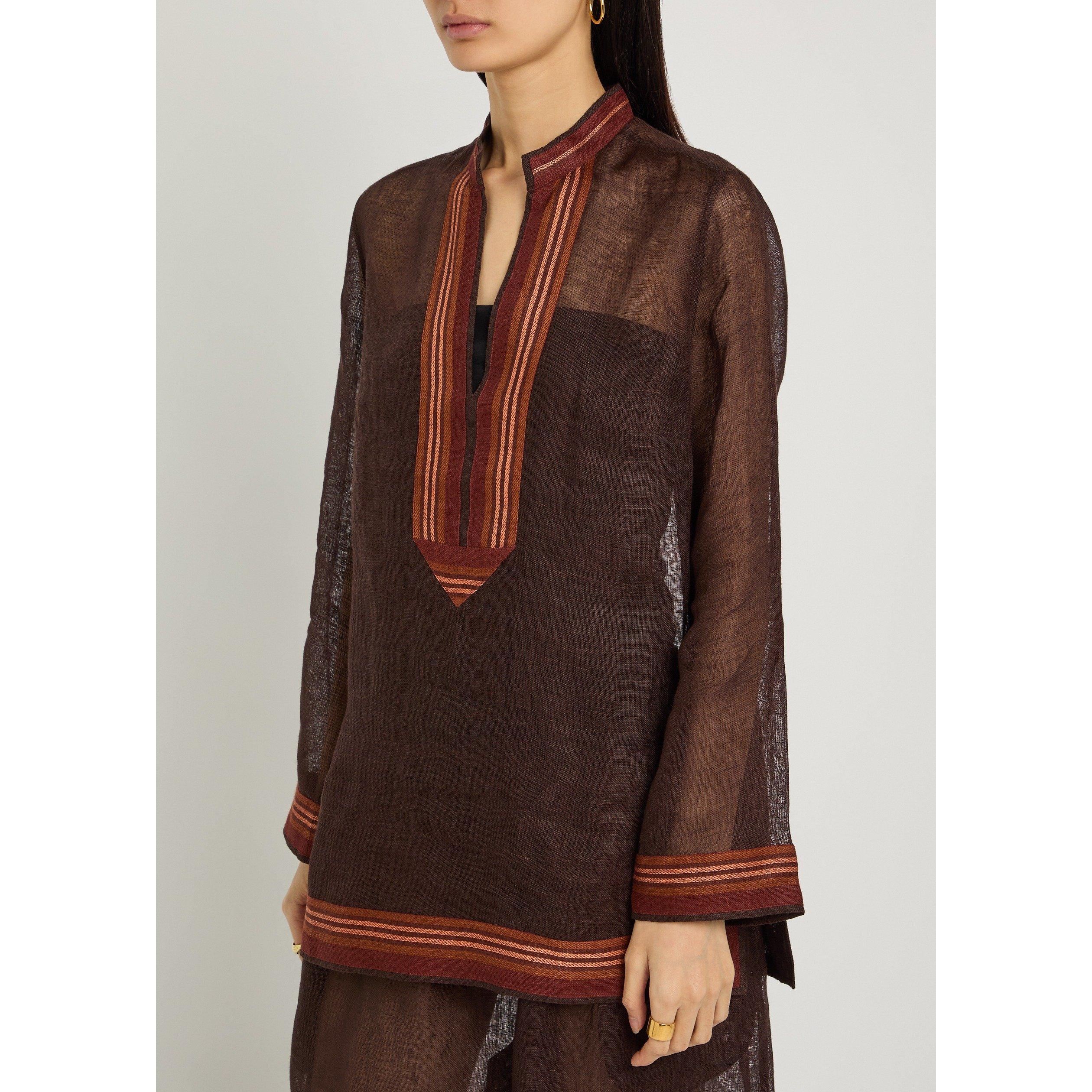 DARK BROWN - Tory Burch - SW STRIPED LINEN TORY TUNIC - 2