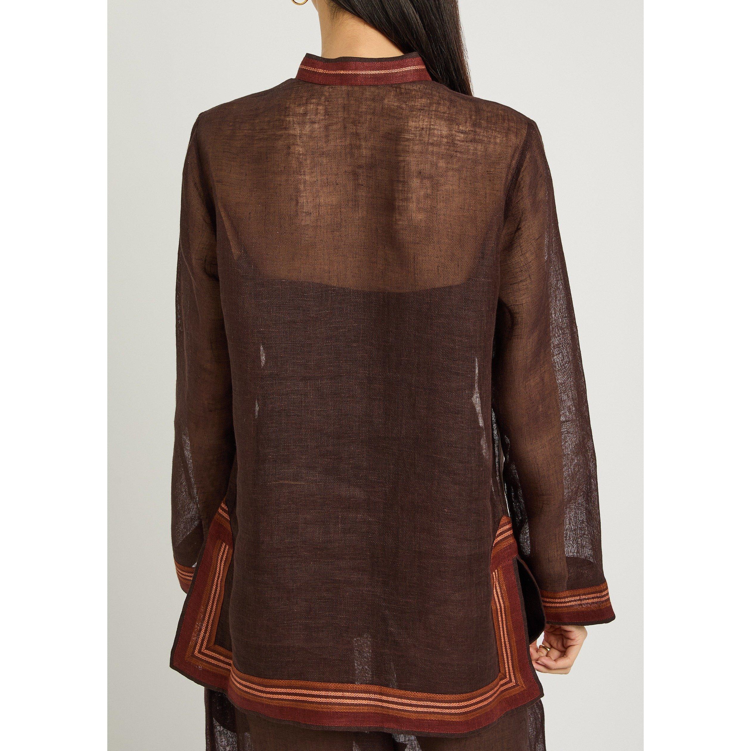 DARK BROWN - Tory Burch - SW STRIPED LINEN TORY TUNIC - 3