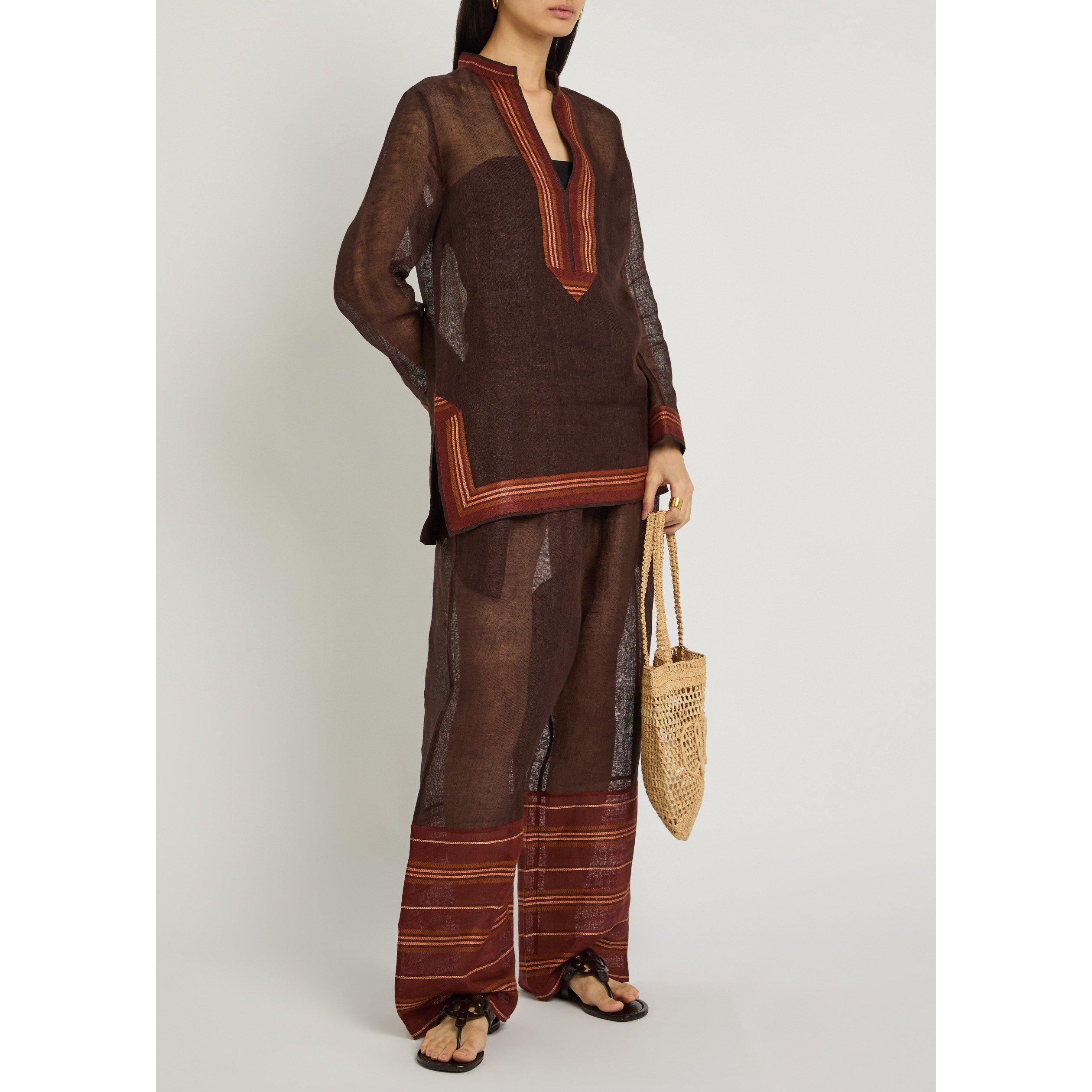DARK BROWN - Tory Burch - SW STRIPED LINEN TORY TUNIC - 5