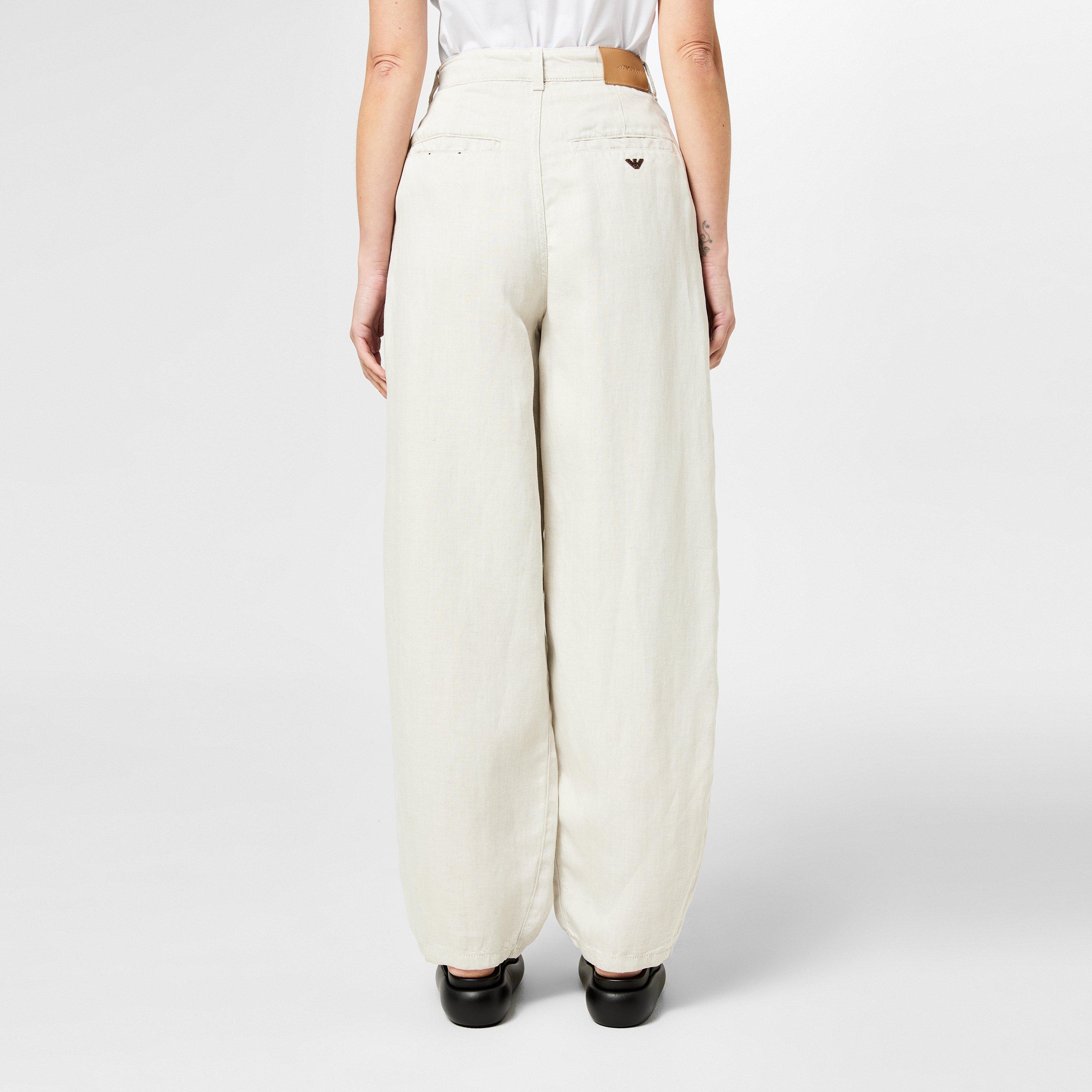 Sabbia Chiaro - Emporio Armani - Women's Linen Court Tapered Trousers - 3