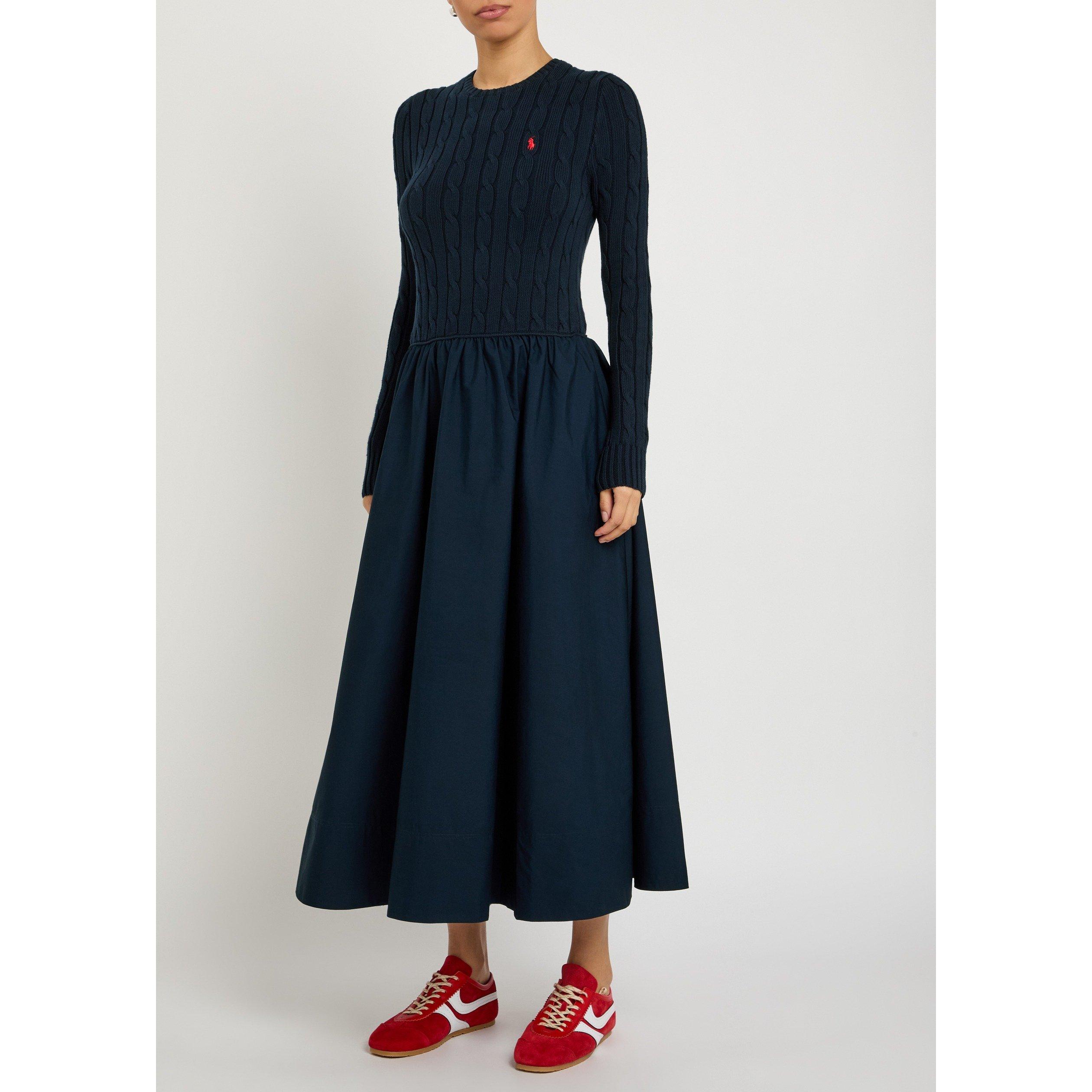 NAVY - Polo Ralph Lauren - Women's Cable Knit Cotton Long-Sleeve Maxi Dress - 2