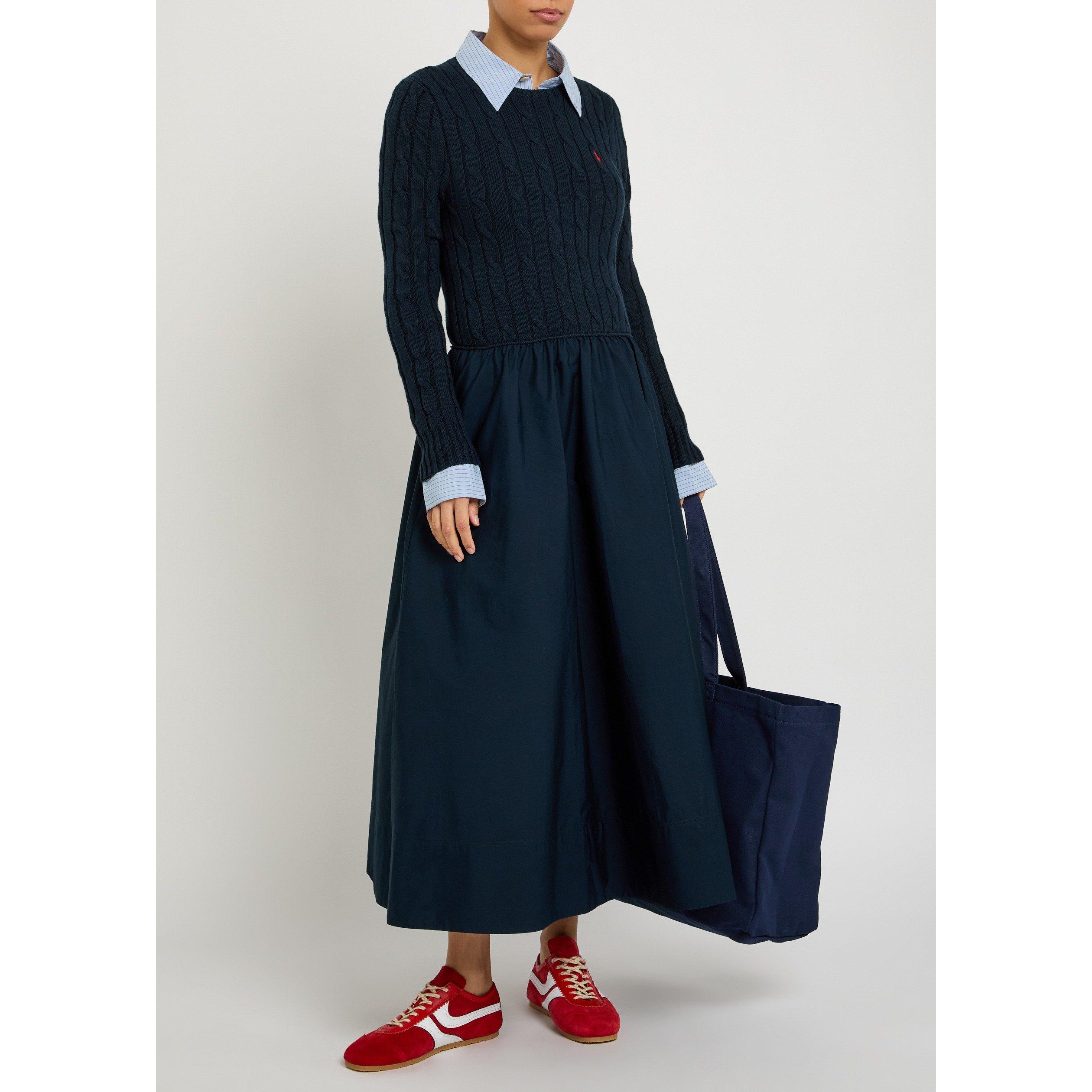 NAVY - Polo Ralph Lauren - Women's Cable Knit Cotton Long-Sleeve Maxi Dress - 5