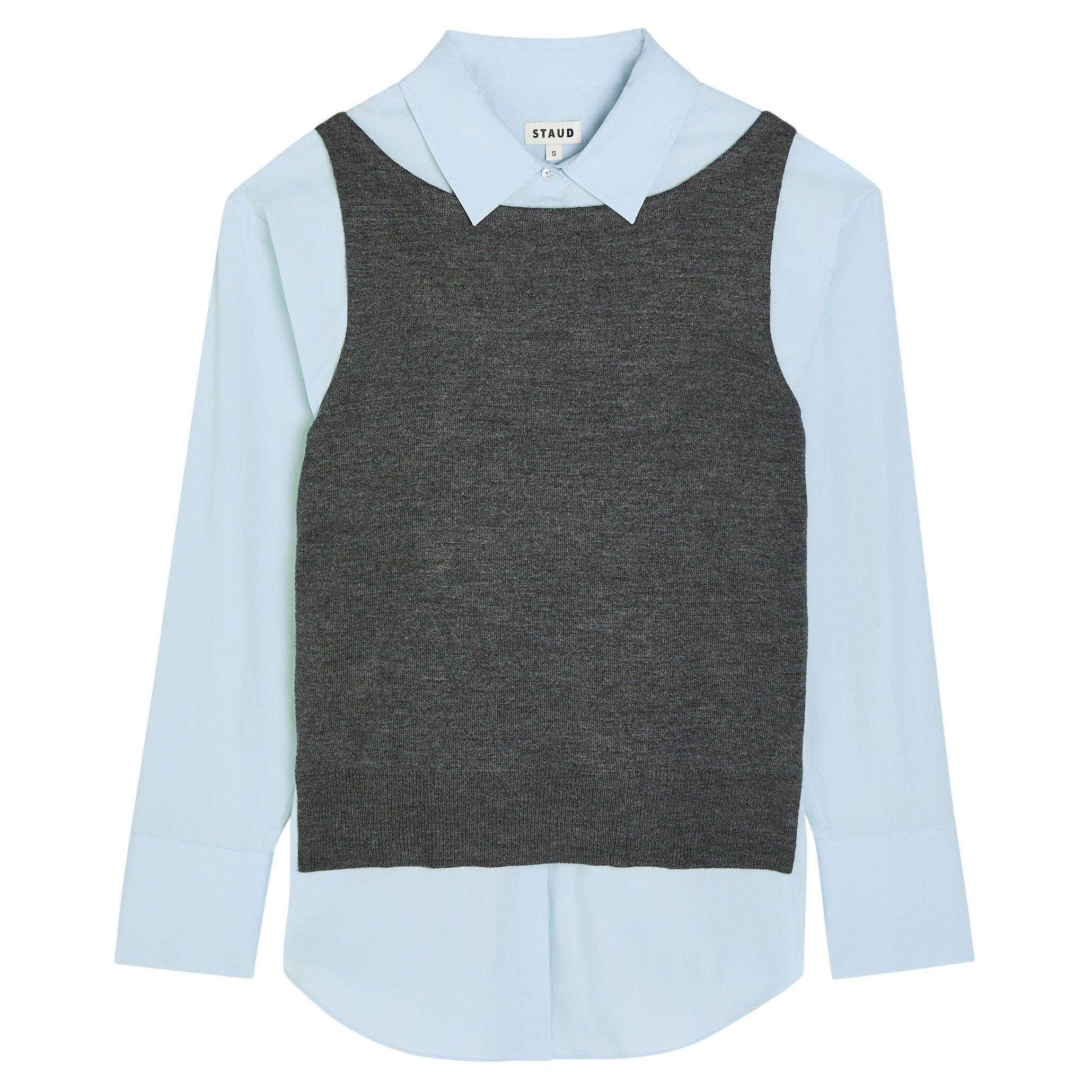 GREY - Staud - Women's T Damian Cotton Long-Sleeve Shirt - 1