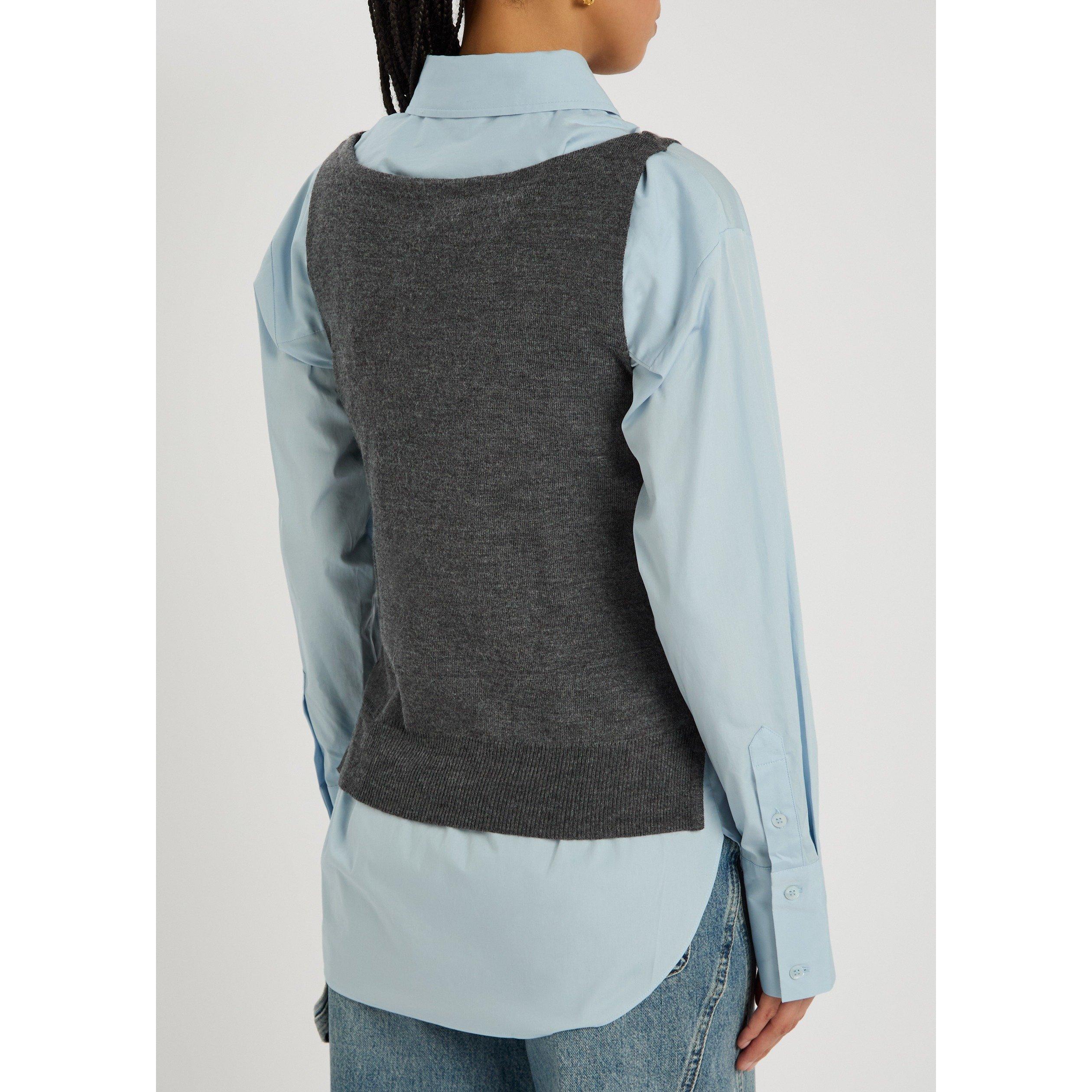 GREY - Staud - Women's T Damian Cotton Long-Sleeve Shirt - 3