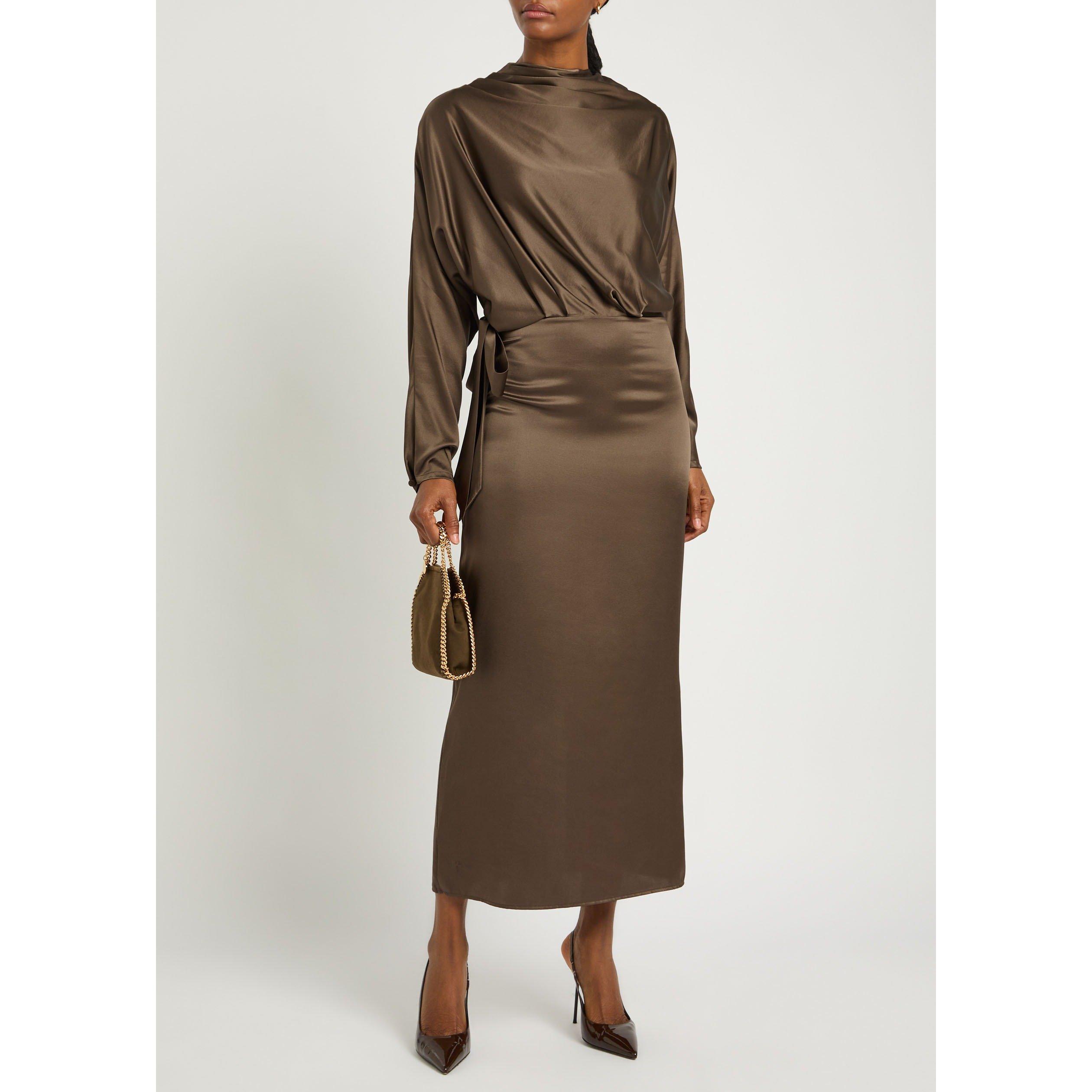 TAUPE - Staud - Women's Phoebe Silk Maxi Dress - 5