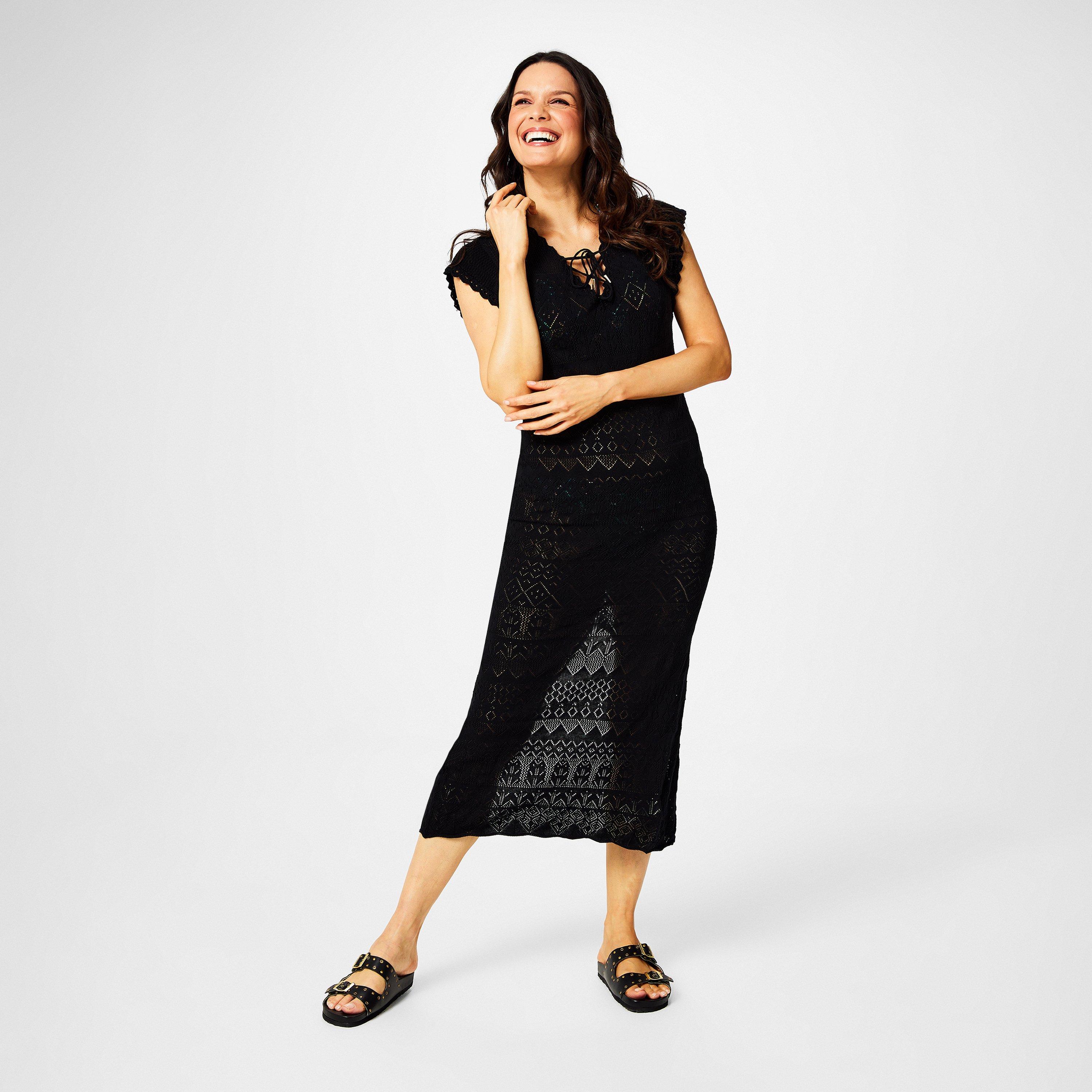 Black - Biba - Pointelle Knit Maxi Dress - 4