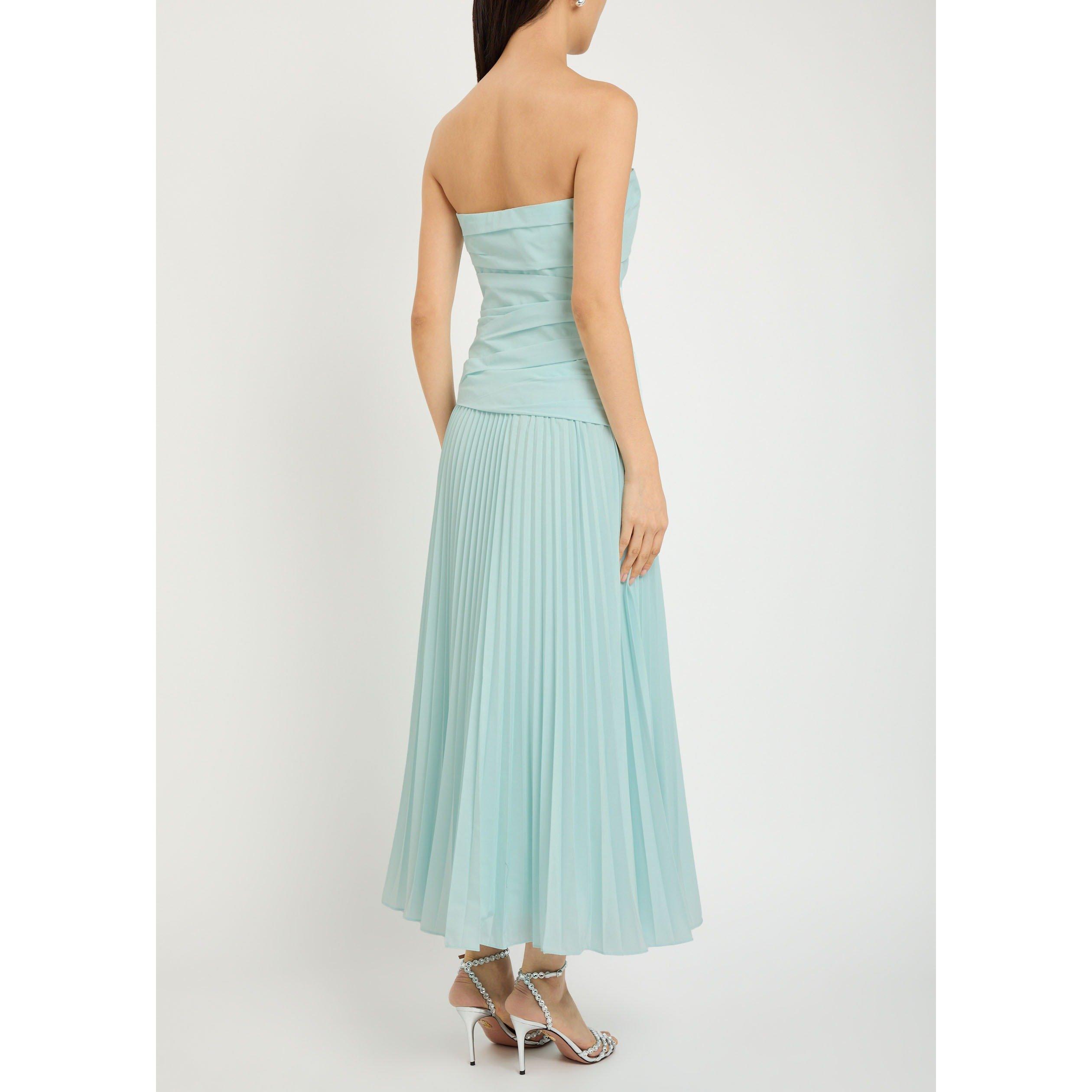 LIGHT BLUE - Jonathan Simkhai - Women's Arie Pleated Strapless A-Line Midi Dress - 3