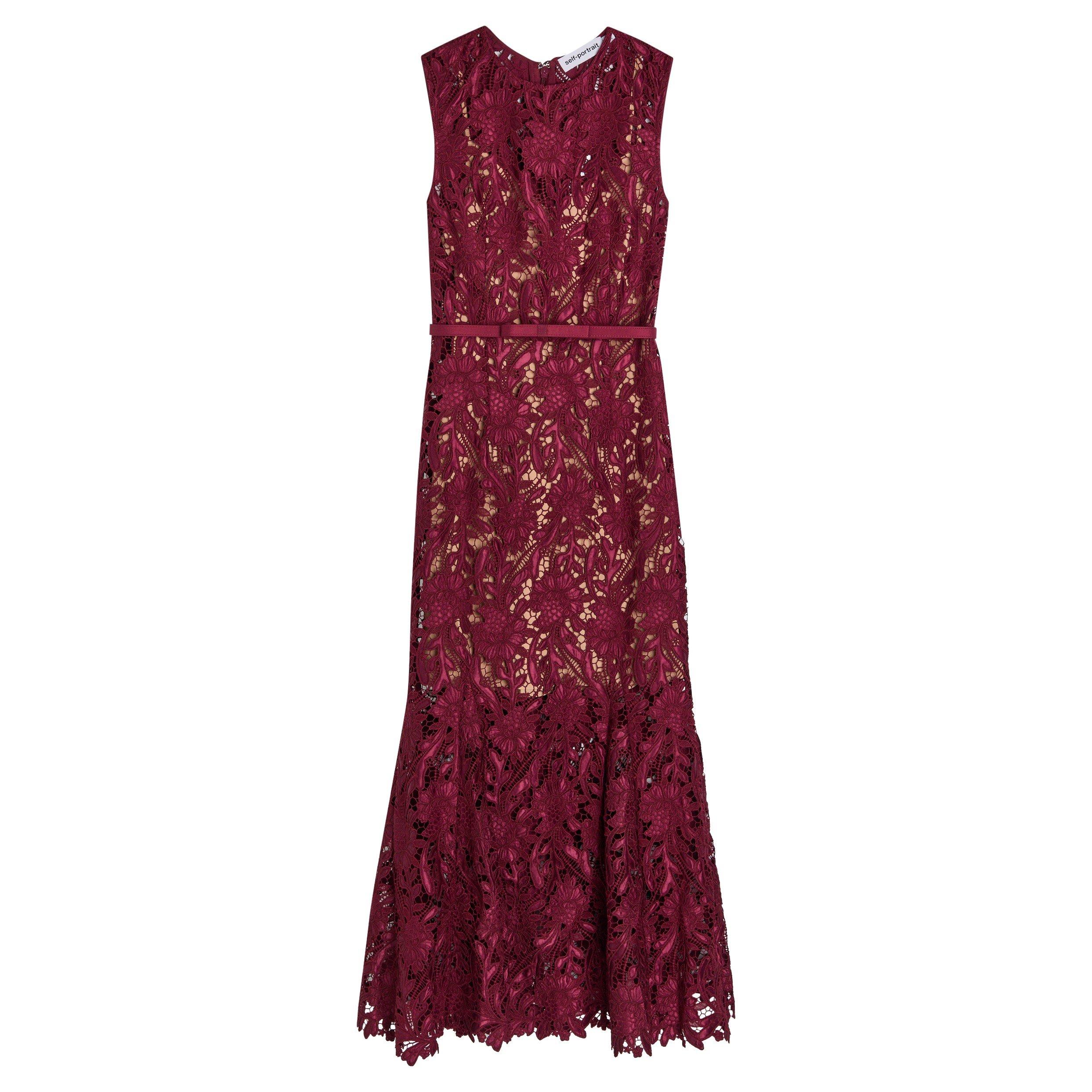BURGUNDY - Self Portrait - LD BRGNDY GUIPURE LACE MIDI DR