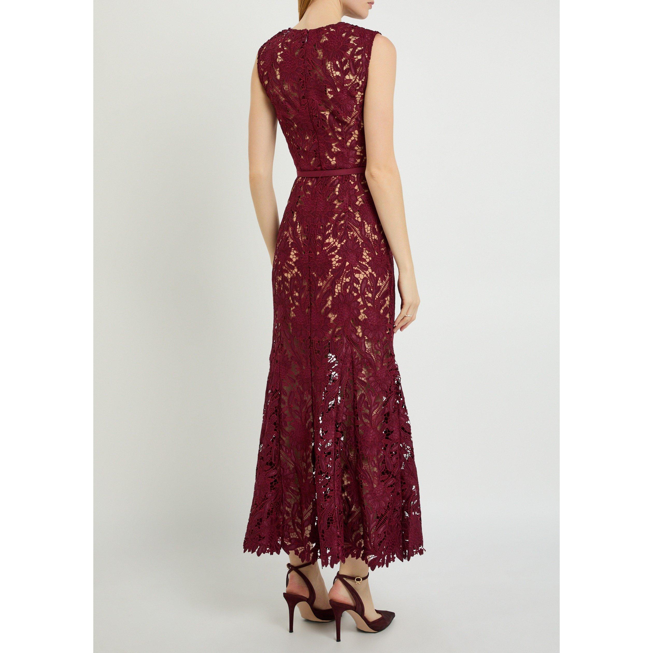 BURGUNDY - Self Portrait - LD BRGNDY GUIPURE LACE MIDI DR - 3