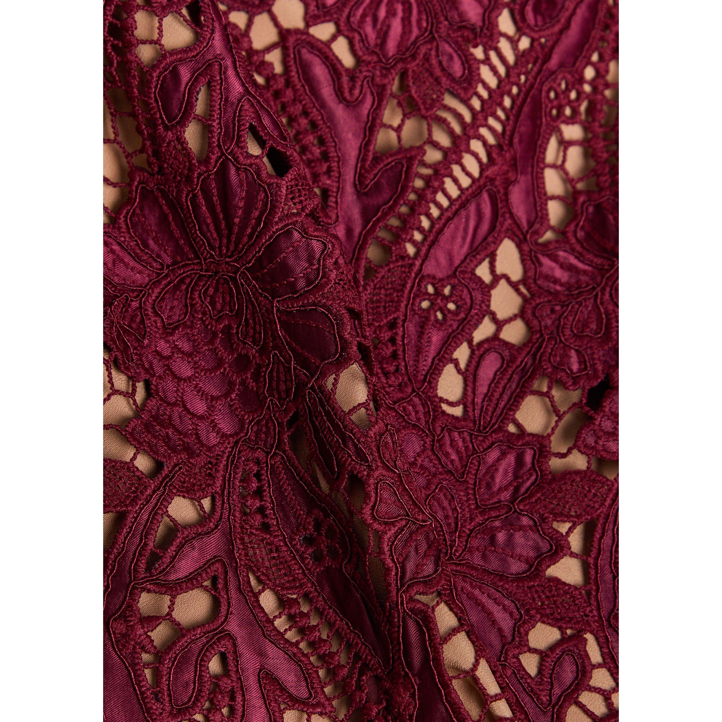 BURGUNDY - Self Portrait - LD BRGNDY GUIPURE LACE MIDI DR - 4