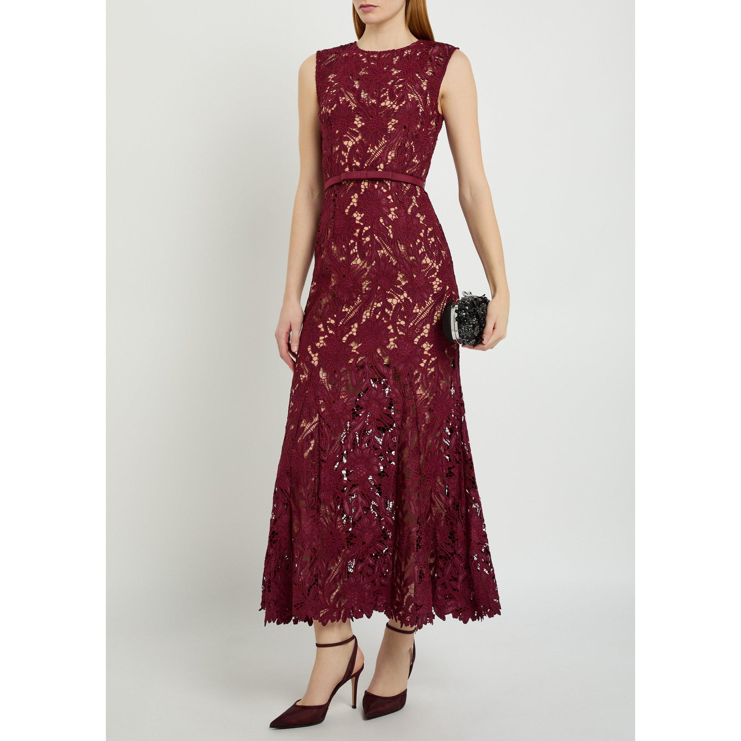 BURGUNDY - Self Portrait - LD BRGNDY GUIPURE LACE MIDI DR - 5
