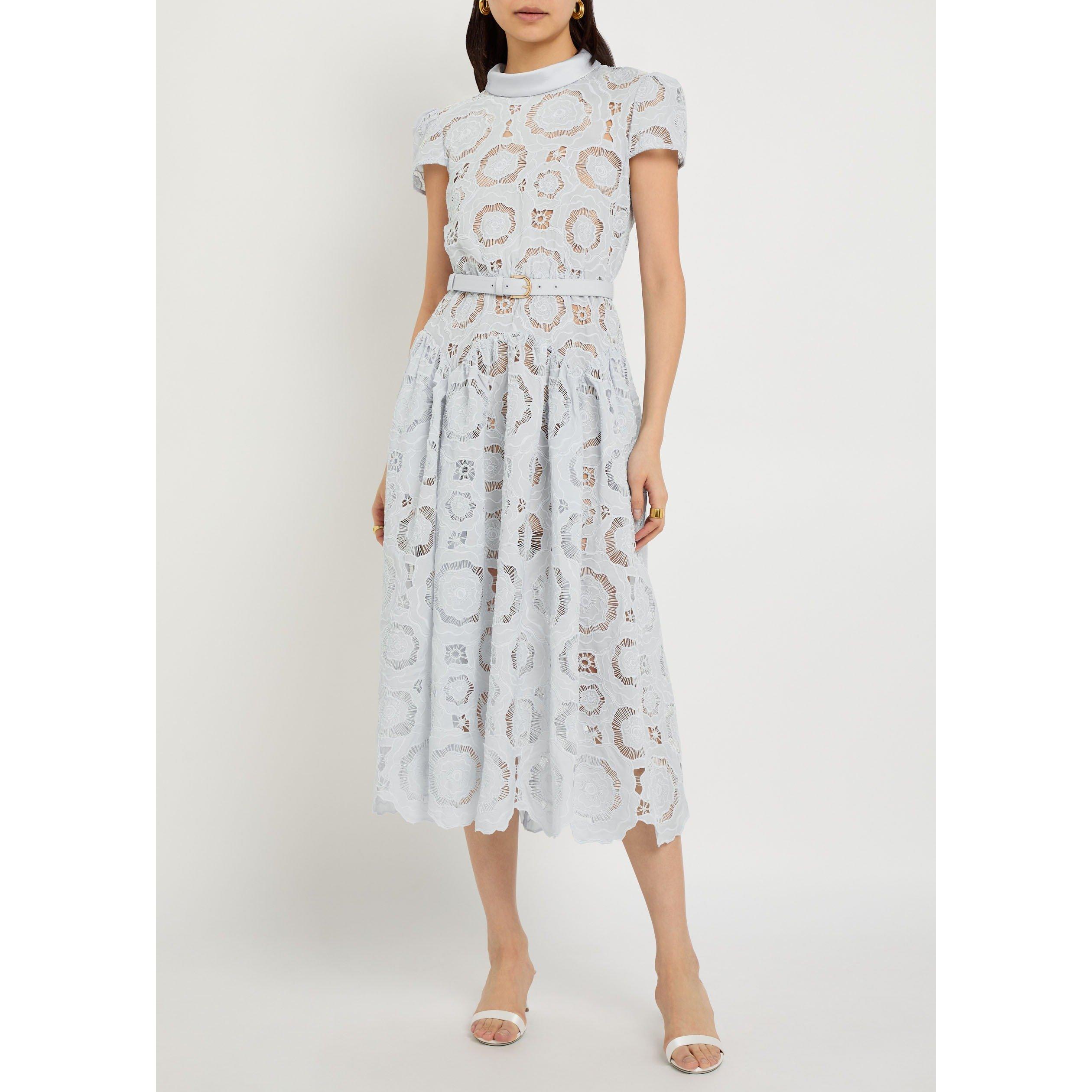 BLUE - Self Portrait - LD BLUE FLORAL LACE MIDI DRESS - 5