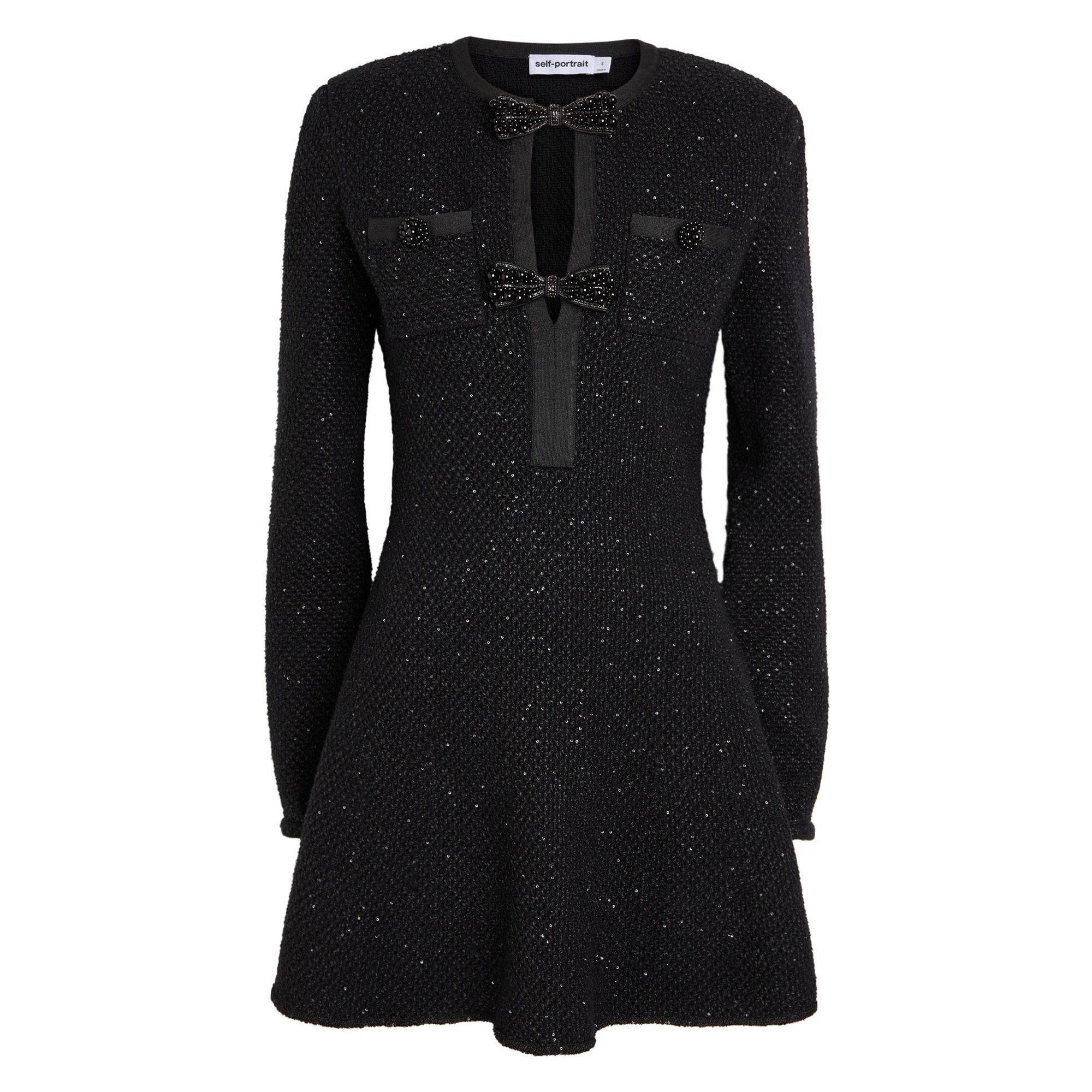 BLACK - Self Portrait - SD BLACK SEQUIN KNIT MINI DRES - 1