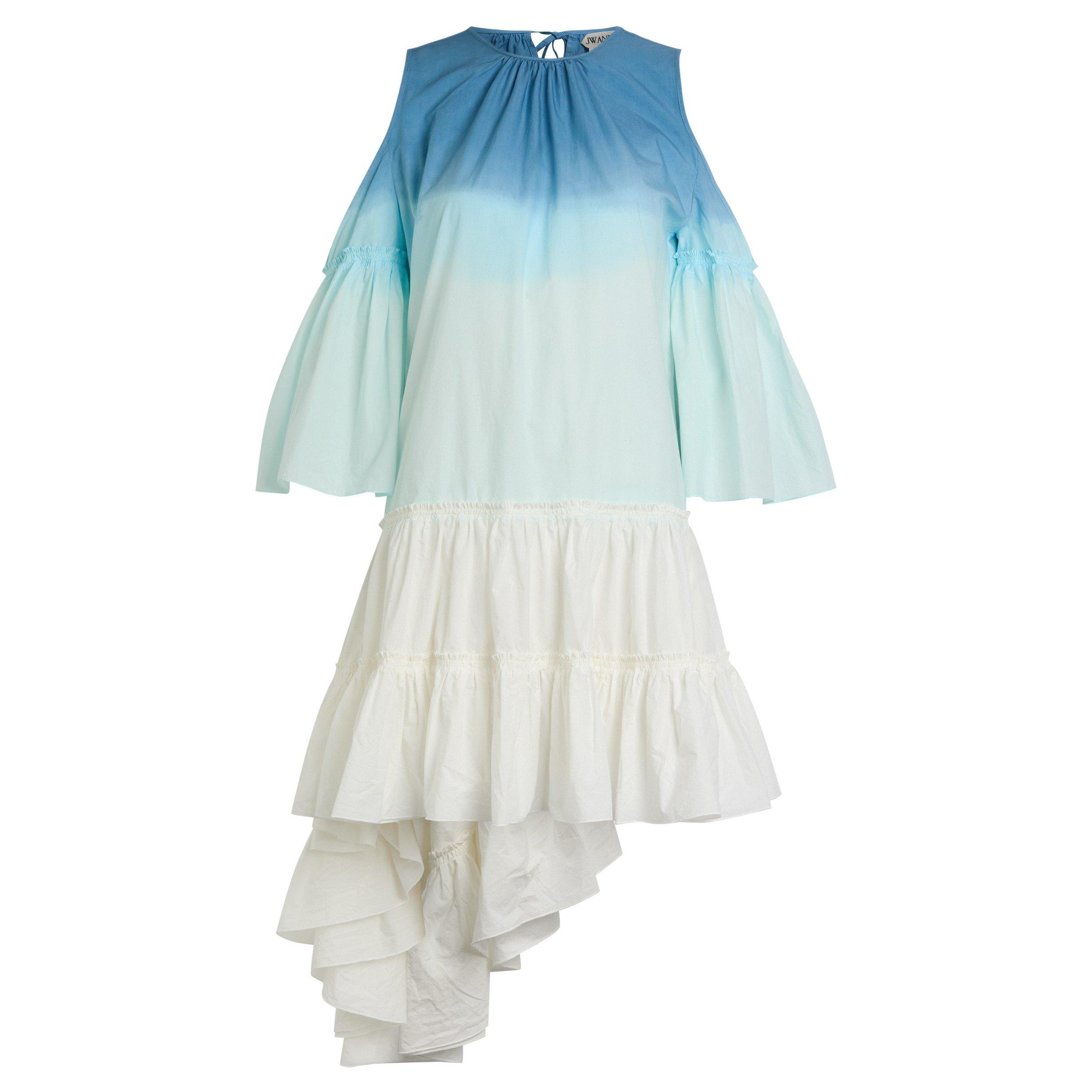 WHITE AND BLUE - JW Anderson - DIP DYE RUFFLE DRESS - 1